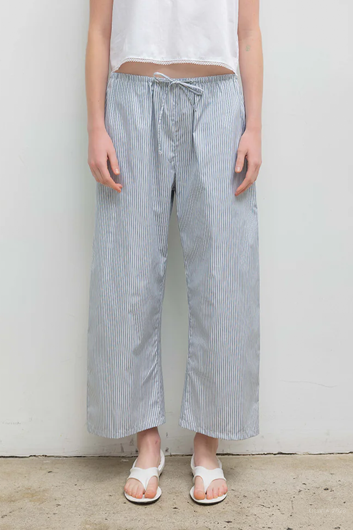 Yoshi Stripe Crop Drawstring Pant in Stone Multi Stripe