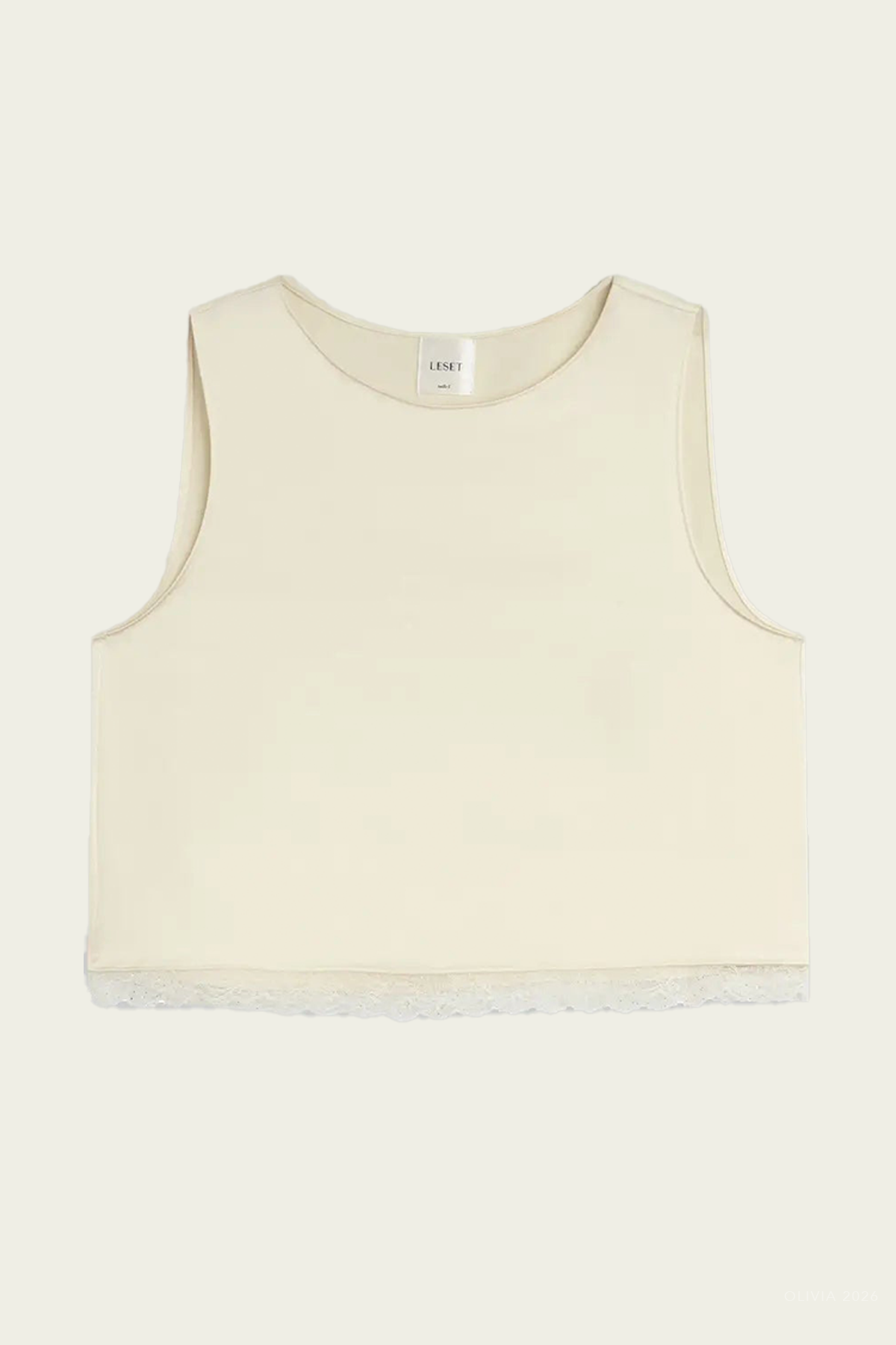 Barb Lace Crop Sleeveless Crew in Creme