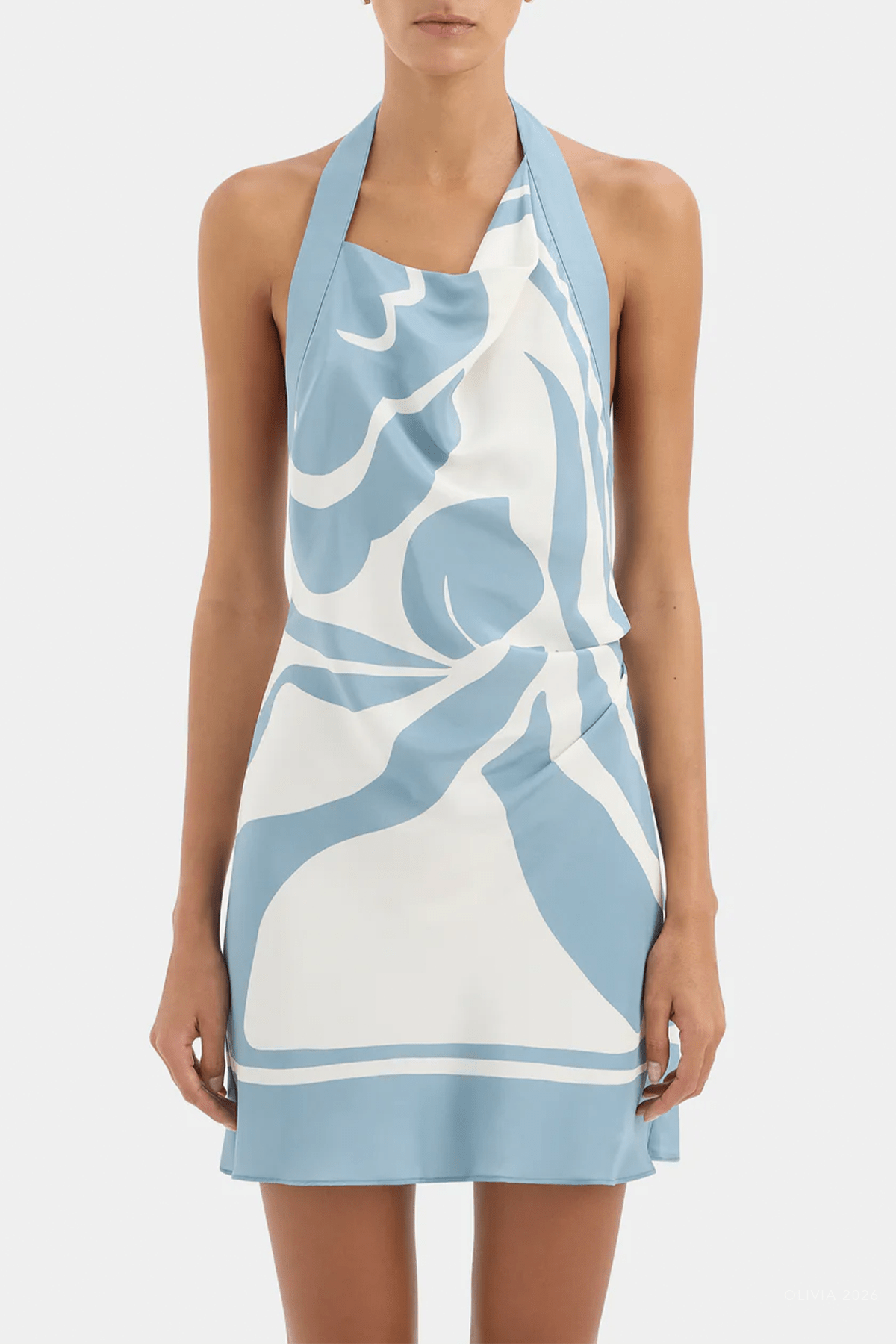 Lilou Halter Mini Dress in Liora Blue - shop - olivia.com