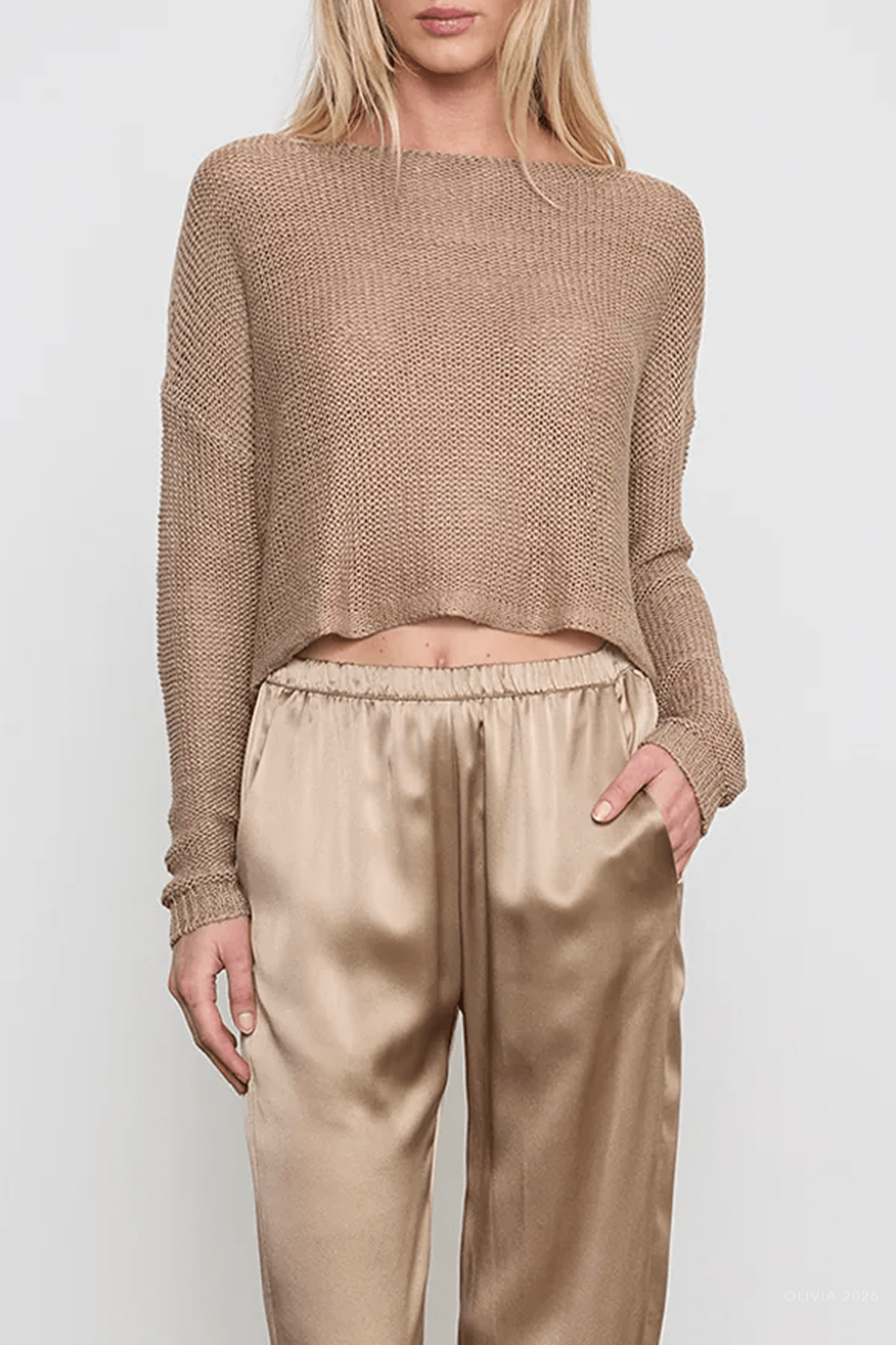 Linen Open Knit Bateau Sweater in Flax - shop - olivia.com