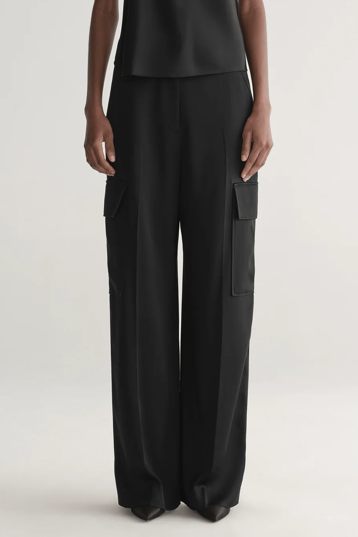 Logan Satin Cargo Pant in Black - shop - olivia.com