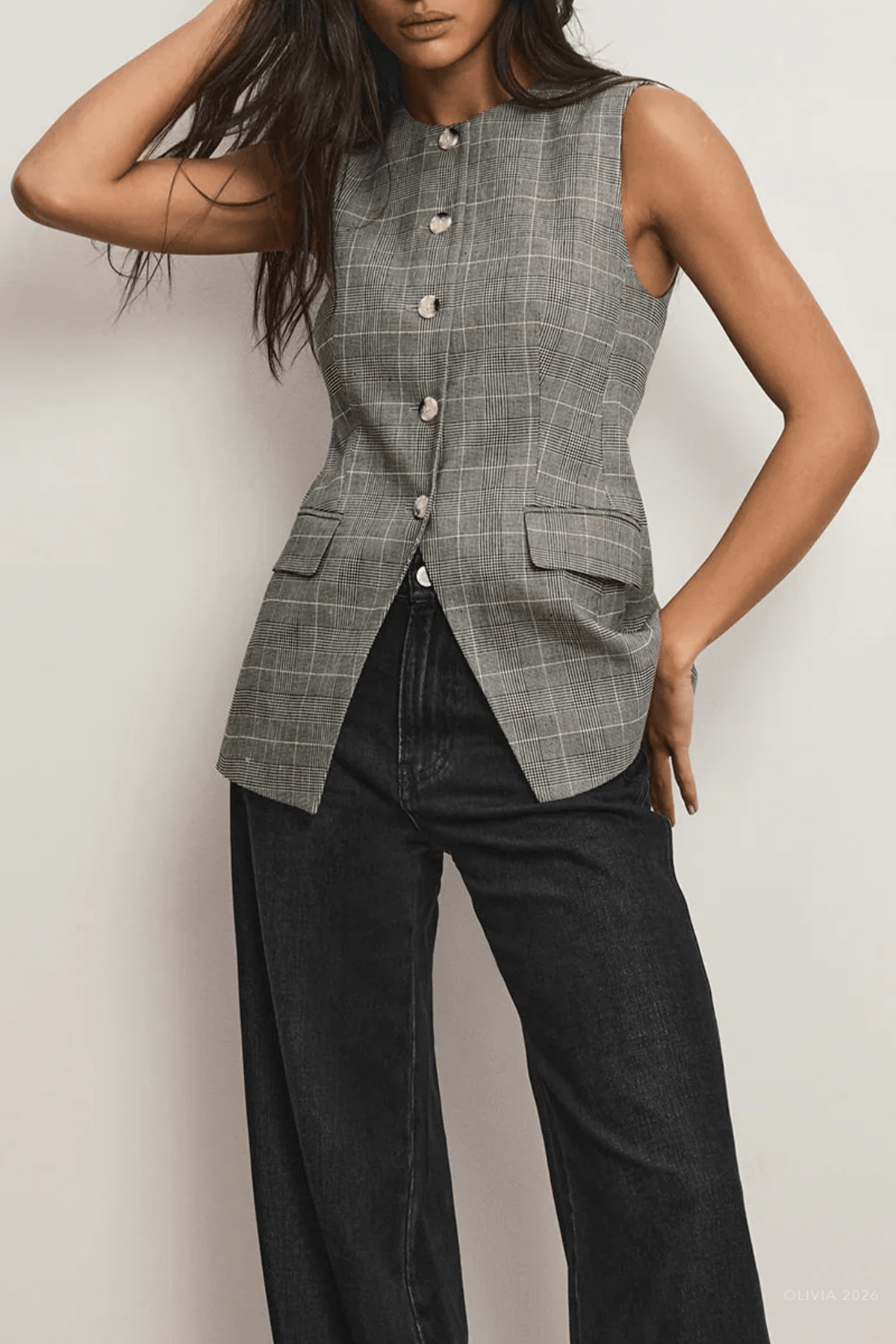 Lois Plaid Vest in Black Multi - shop - olivia.com