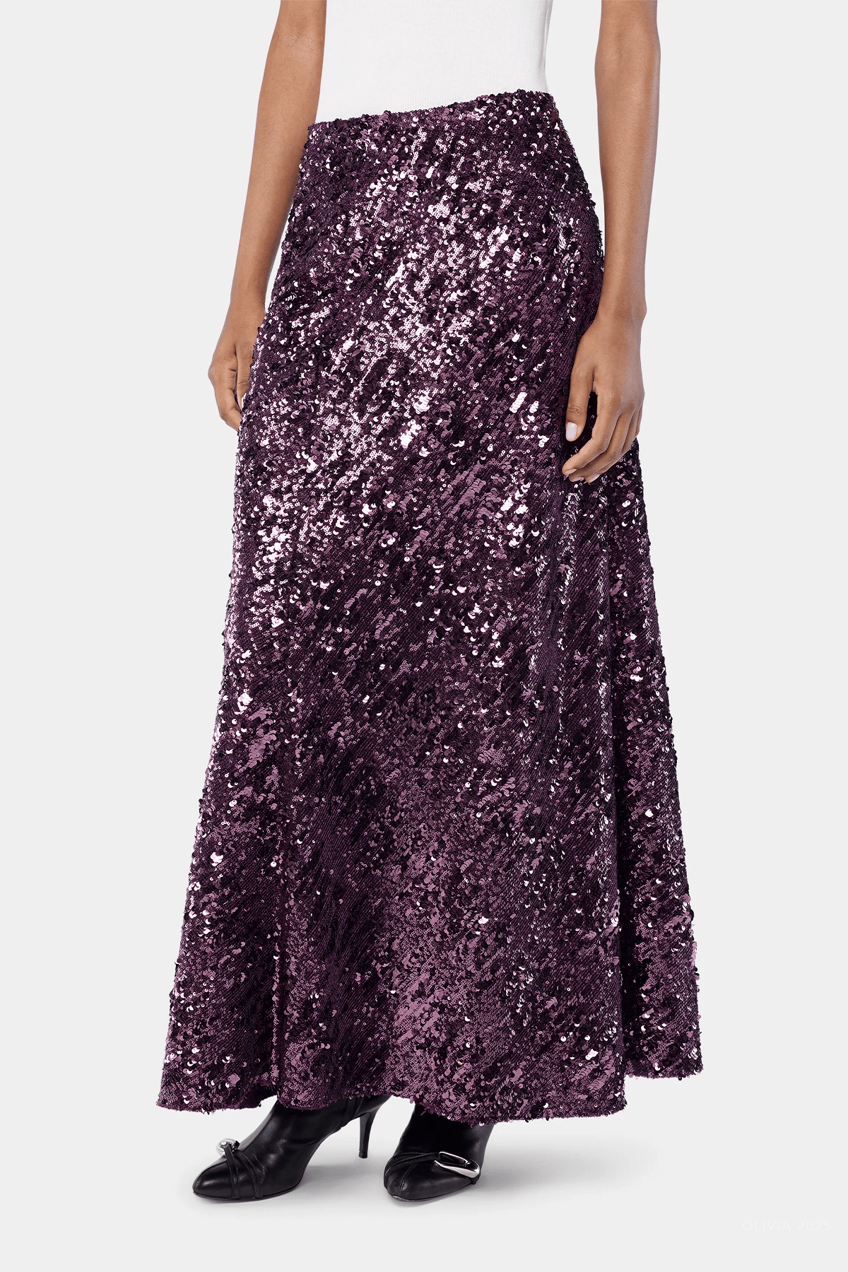 Long Sequin Skirt in Beetroot Purple - shop - olivia.com