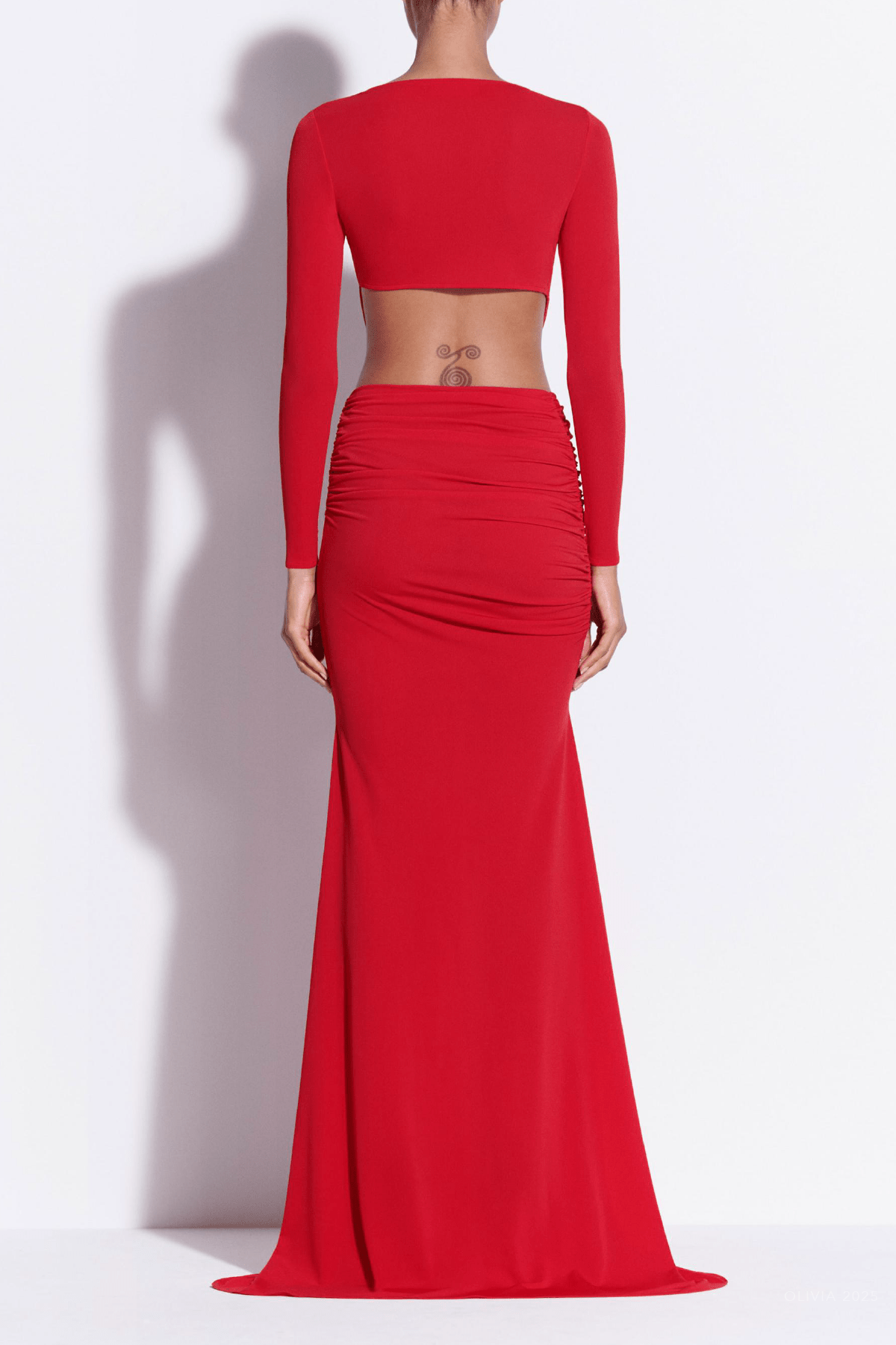 Long - Sleeve Twist Gown Crepe Jersey in Red - shop - olivia.com
