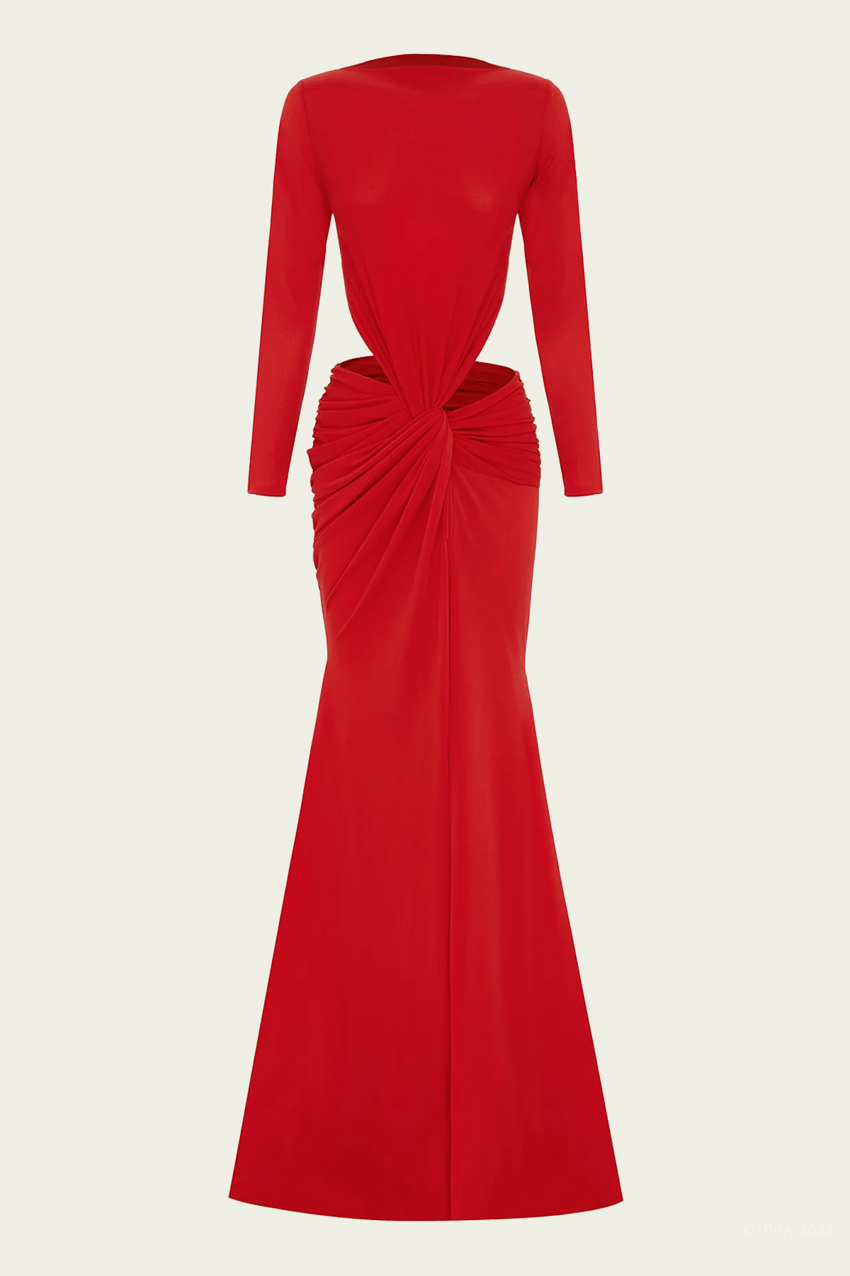 Long - Sleeve Twist Gown Crepe Jersey in Red - shop - olivia.com