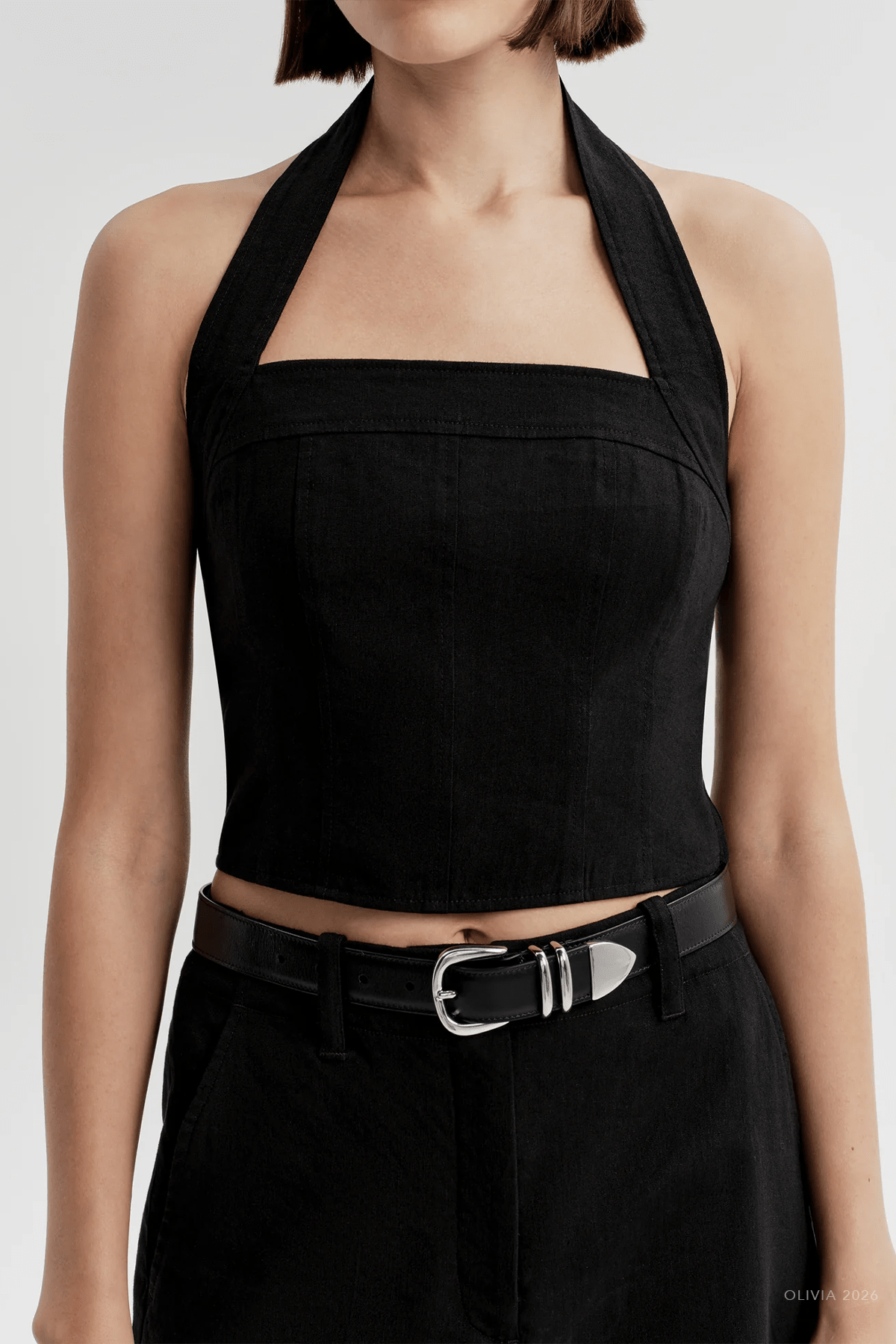 Lori Linen Halter Top in Black - shop-olivia.com