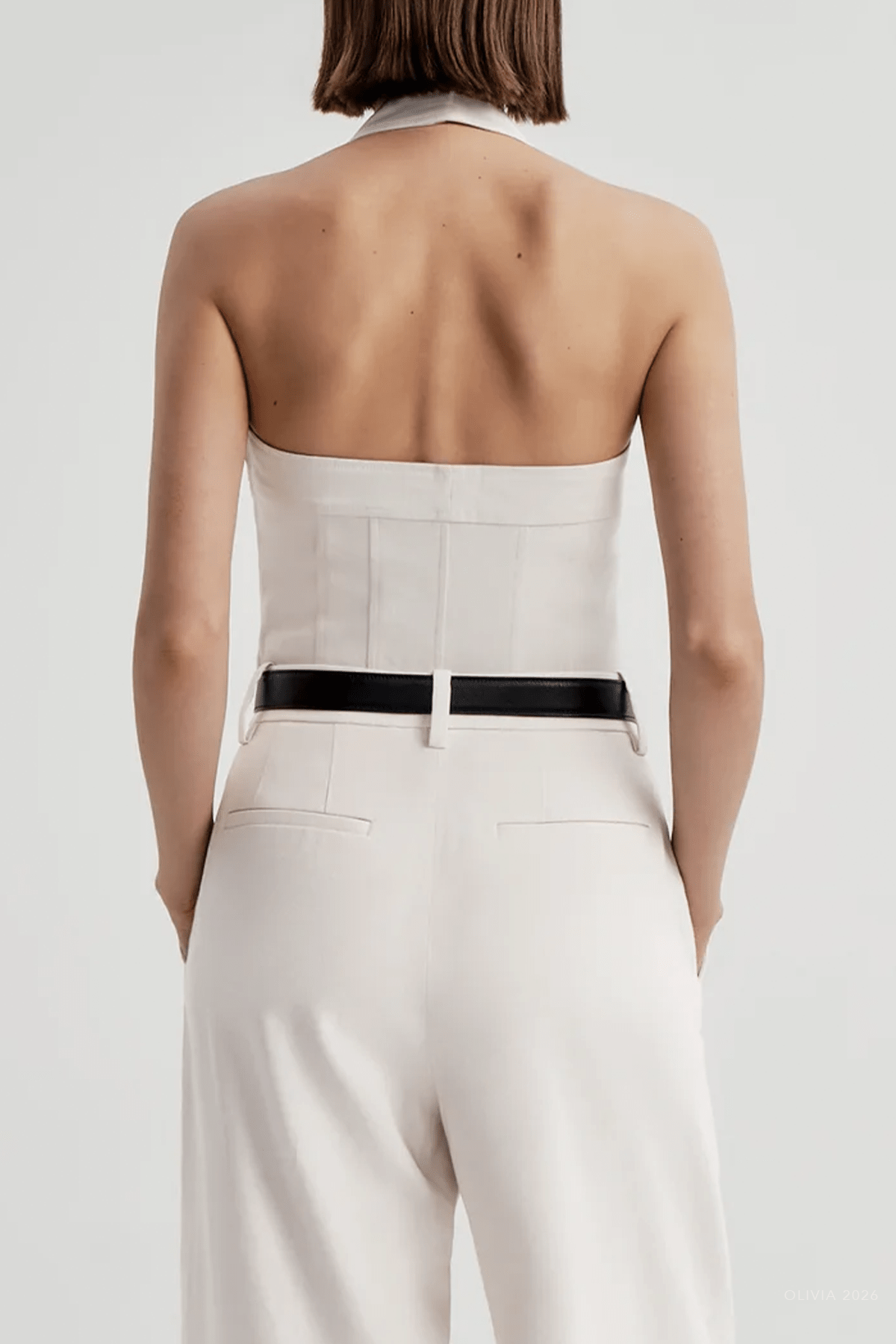 Lori Linen Halter Top in Buttercream - shop-olivia.com