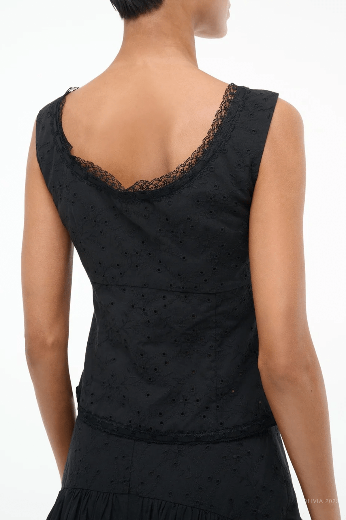 Lou Eyelet Top in Black - shop - olivia.com