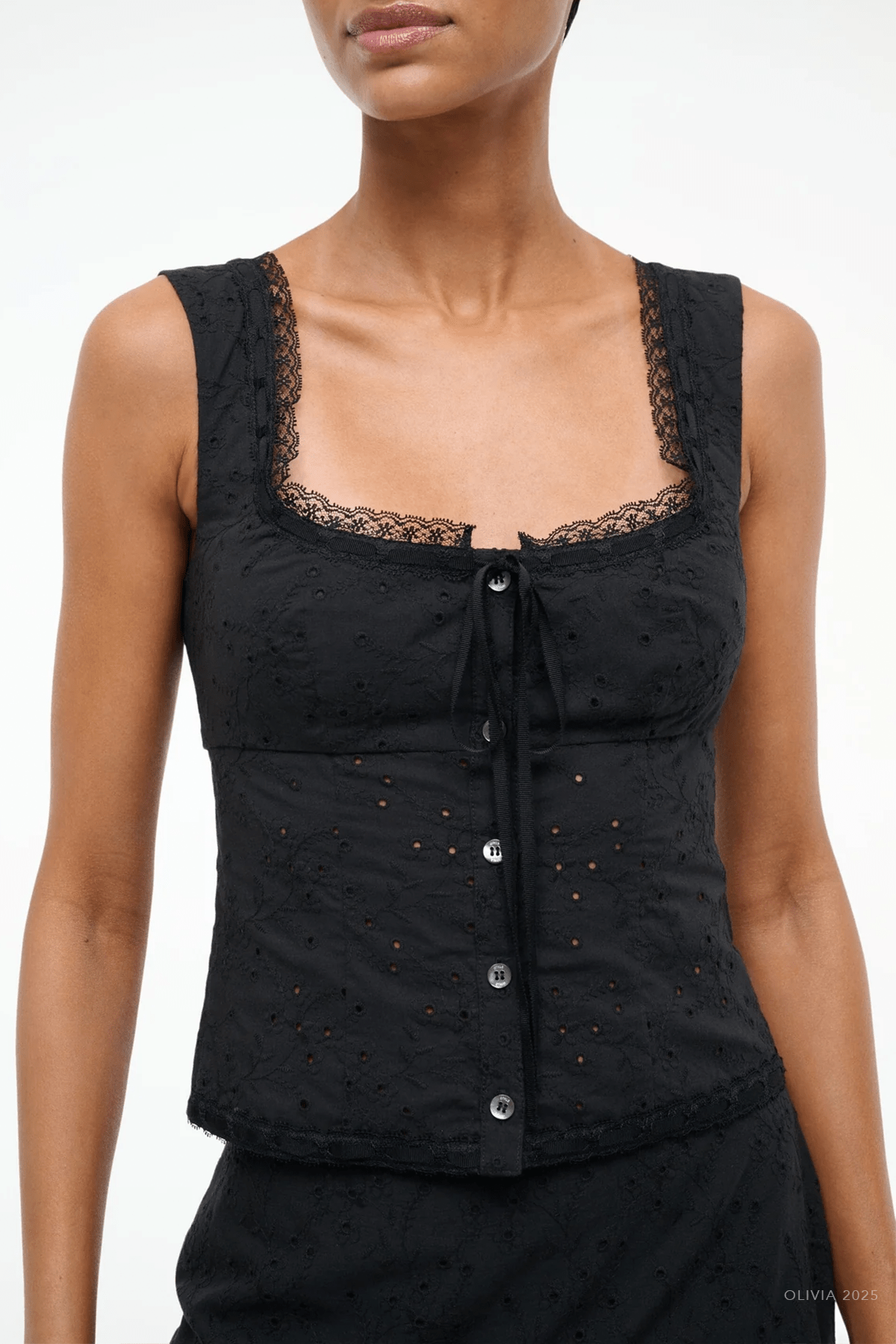 Lou Eyelet Top in Black - shop - olivia.com