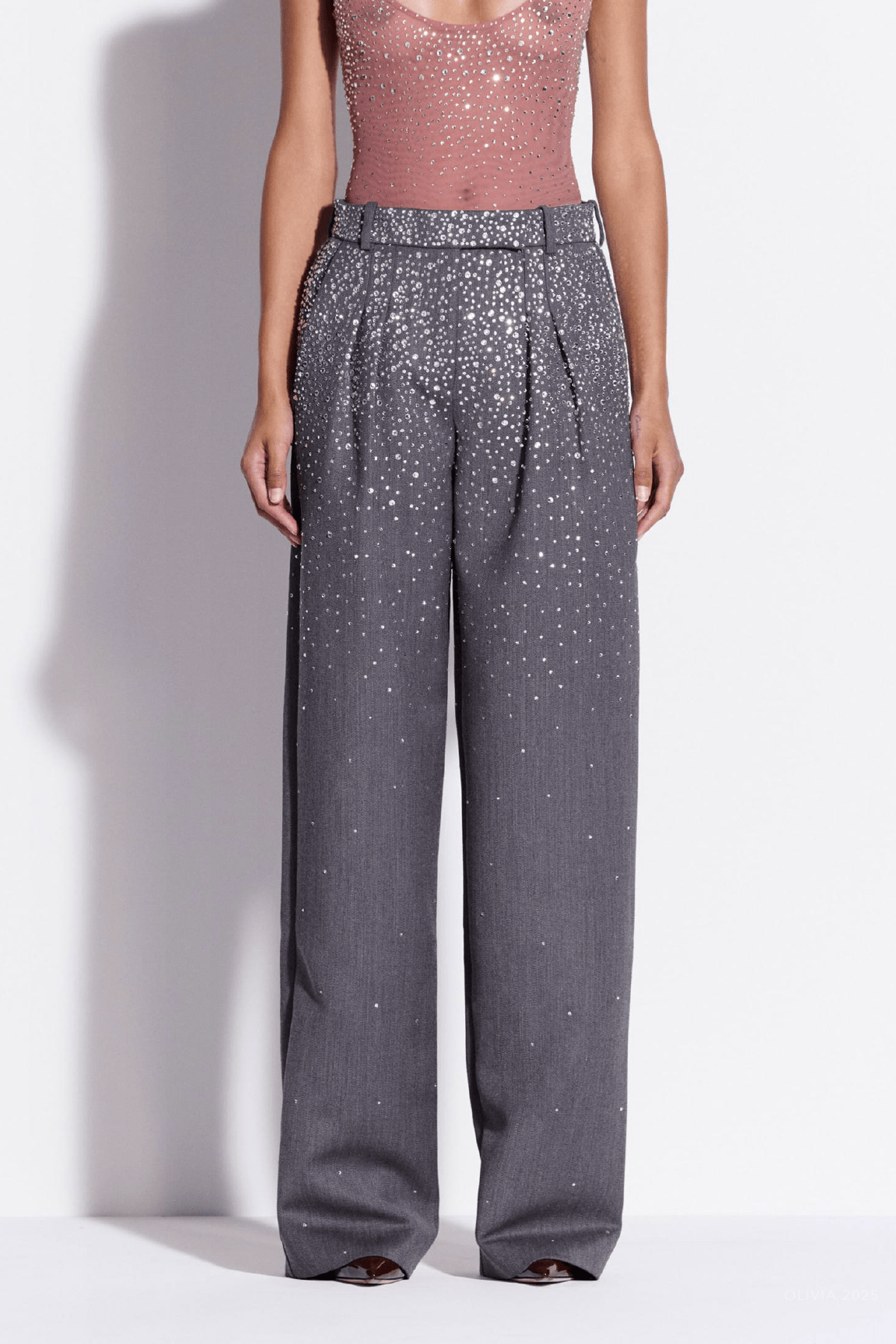 Low Rise Trouser Crystal Suiting in Slate Grey - shop - olivia.com
