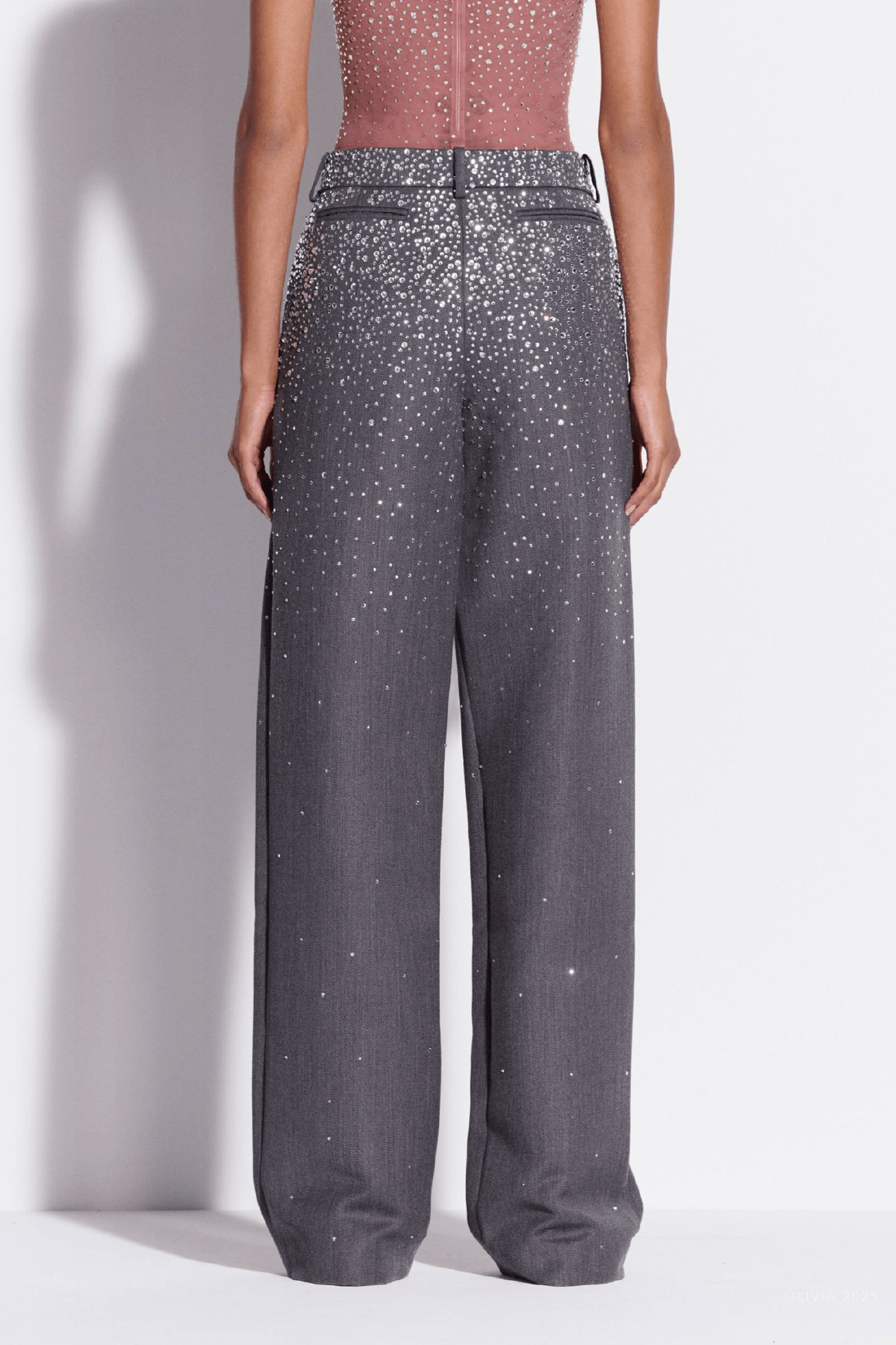 Low Rise Trouser Crystal Suiting in Slate Grey - shop - olivia.com