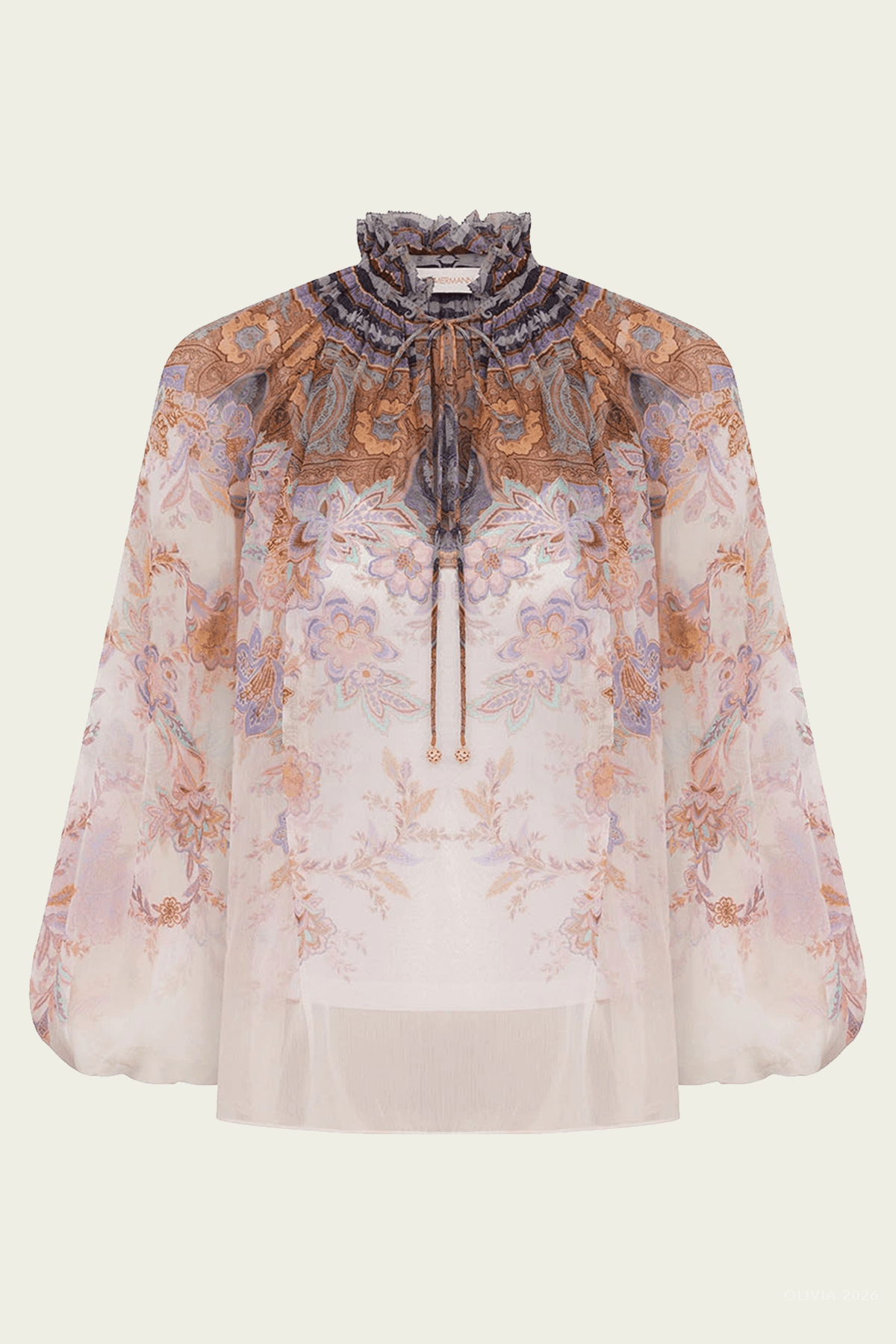 Luna Billow Blouse in Cream Blue Paisley - shop - olivia.com