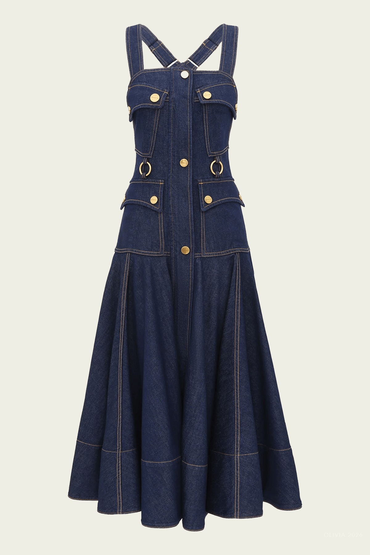 Luna Denim Utility Midi Dress in Harbour Blue - shop - olivia.com