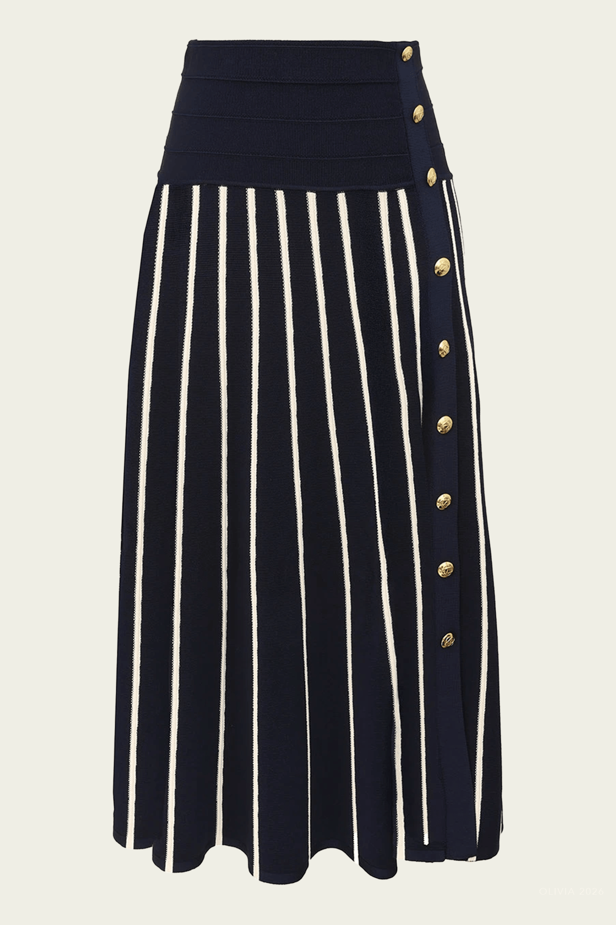 Luna Striped Midi Skirt in Navy Cream - shop - olivia.com