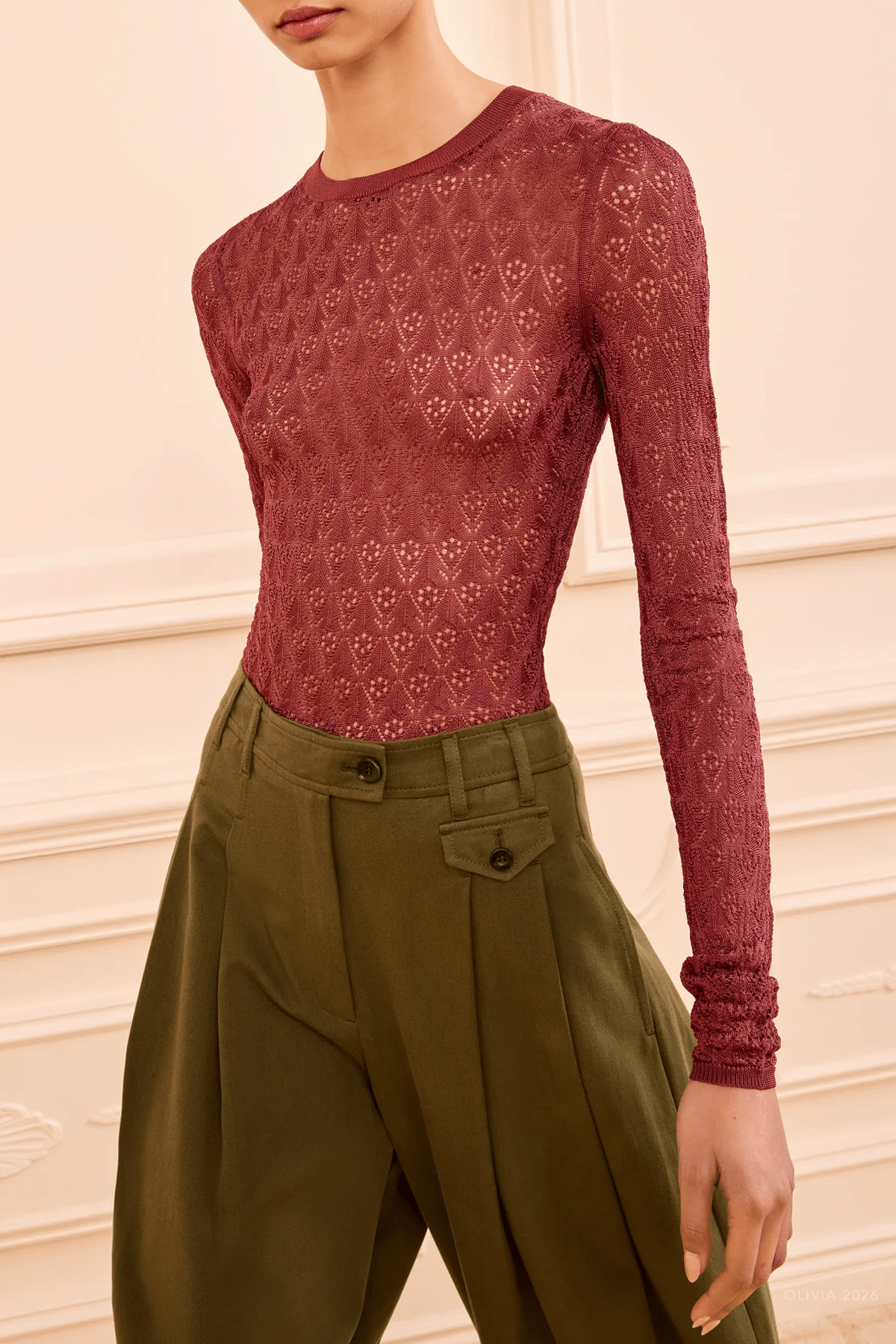 Lunaire Long - Sleeve Knit Top in Fig - shop - olivia.com