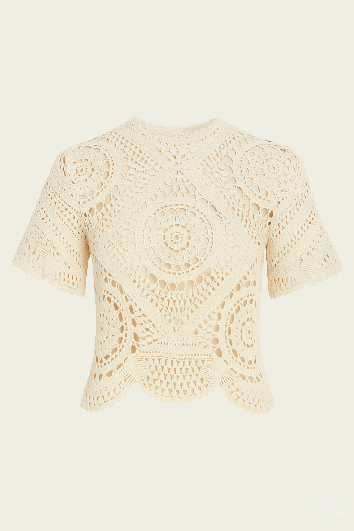 Maddalena Short Sleeve Hand Crochet Top in Cowrie - shop - olivia.com