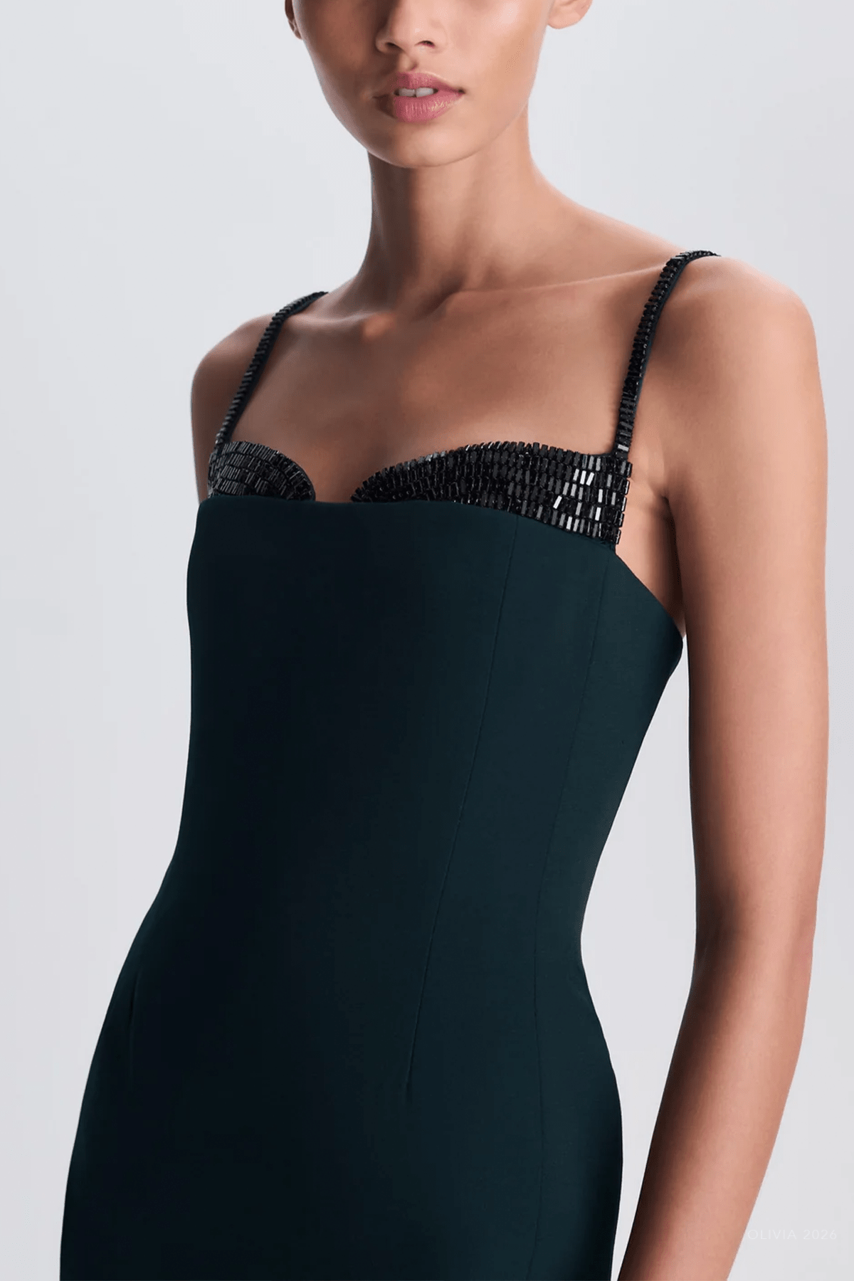 Maeva Embellished Bustier Mini Dress in Dark Spruce - shop-olivia.com