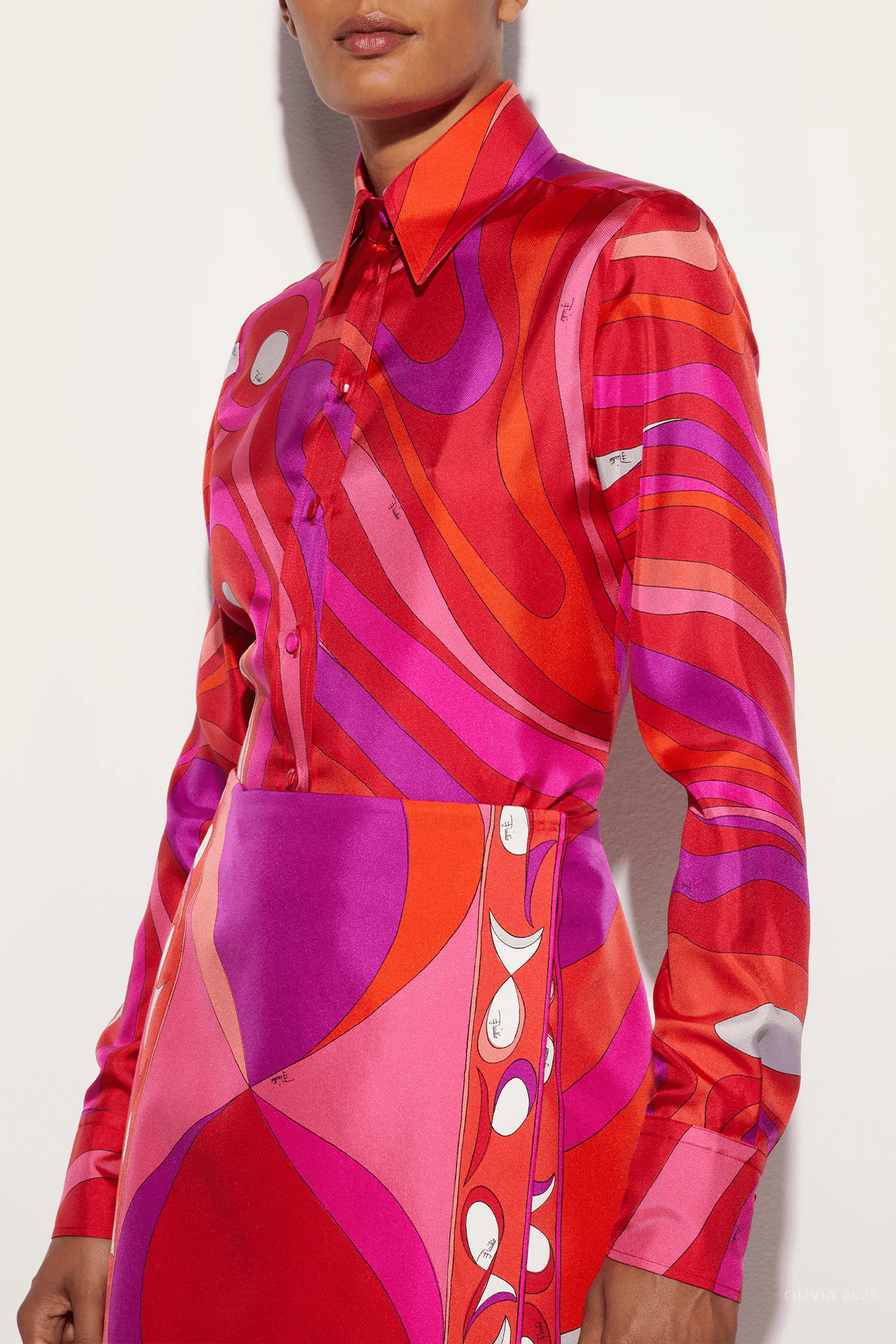 Marmo - Print Silk Shirt in Corallo Fuxia - shop - olivia.com