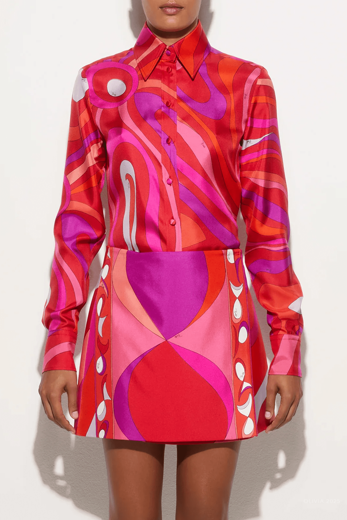 Marmo - Print Silk Shirt in Corallo Fuxia - shop - olivia.com