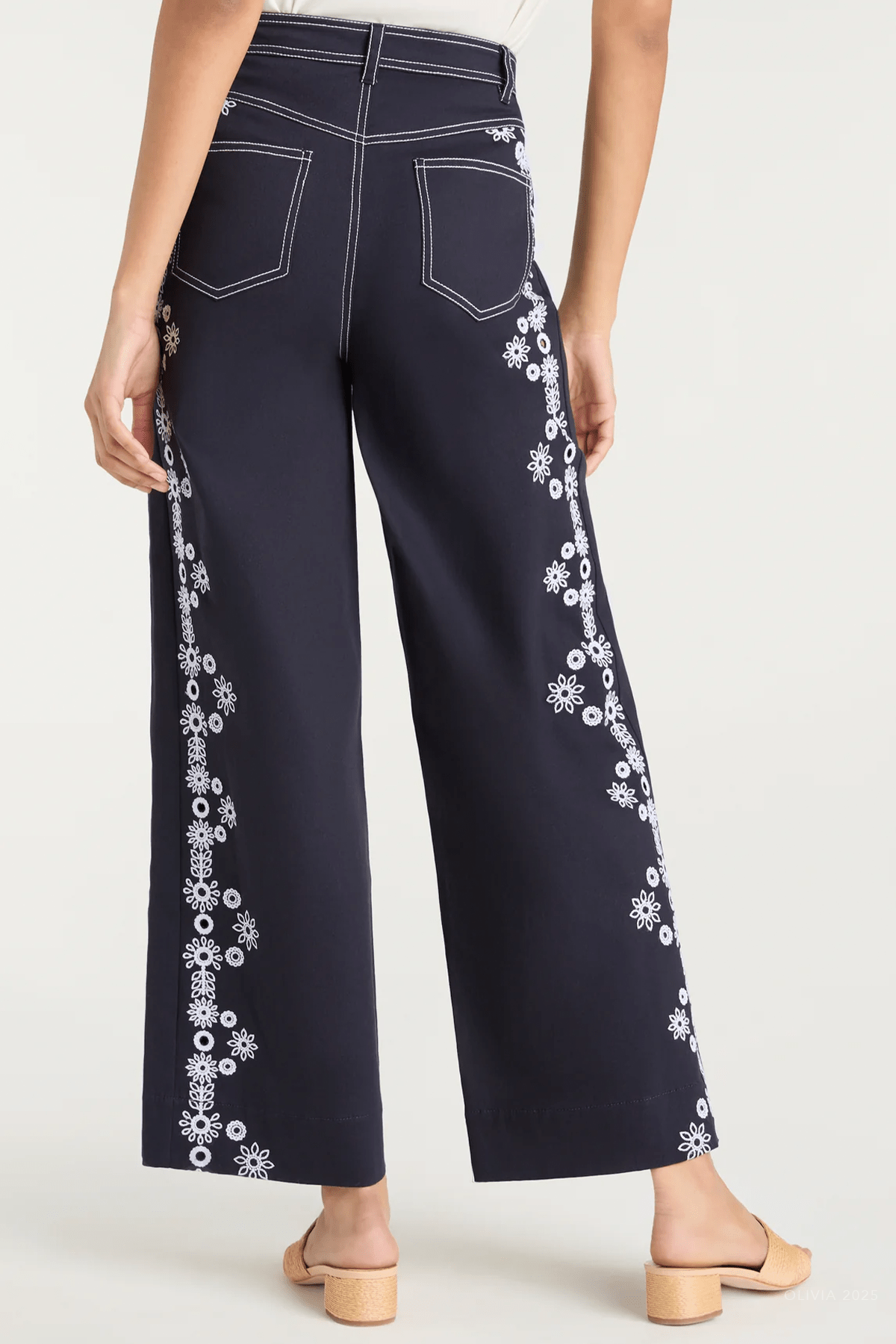 Mazie Eyelet Betsy Pant in Navy White - shop - olivia.com