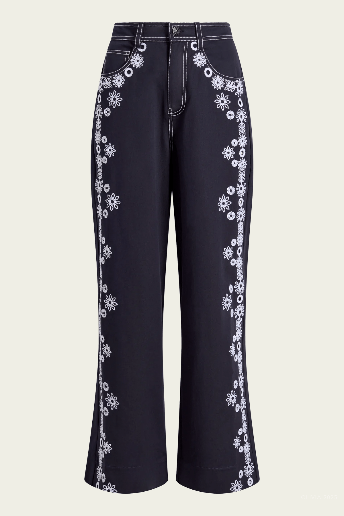 Mazie Eyelet Betsy Pant in Navy White - shop - olivia.com