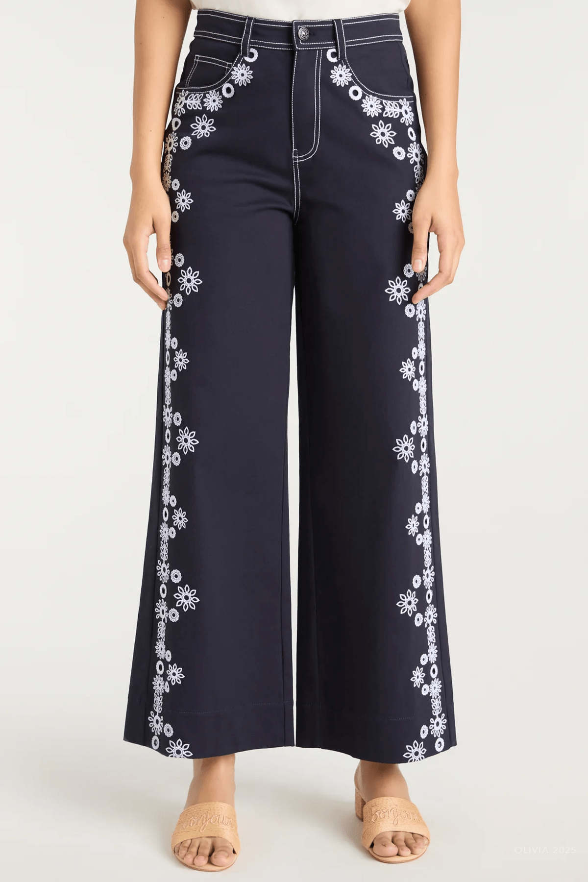 Mazie Eyelet Betsy Pant in Navy White - shop - olivia.com