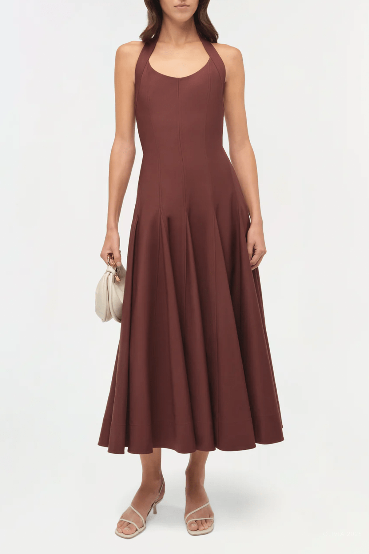 Melissa Cotton Halter Midi Dress in Mahogany - shop - olivia.com