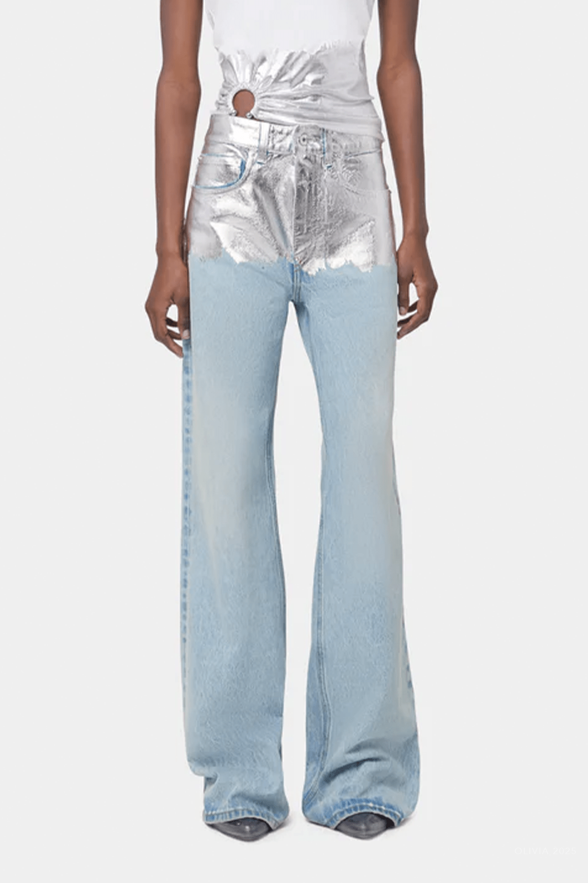 Metallic Baggy Trouser Denim in Light Denim Blue - shop - olivia.com
