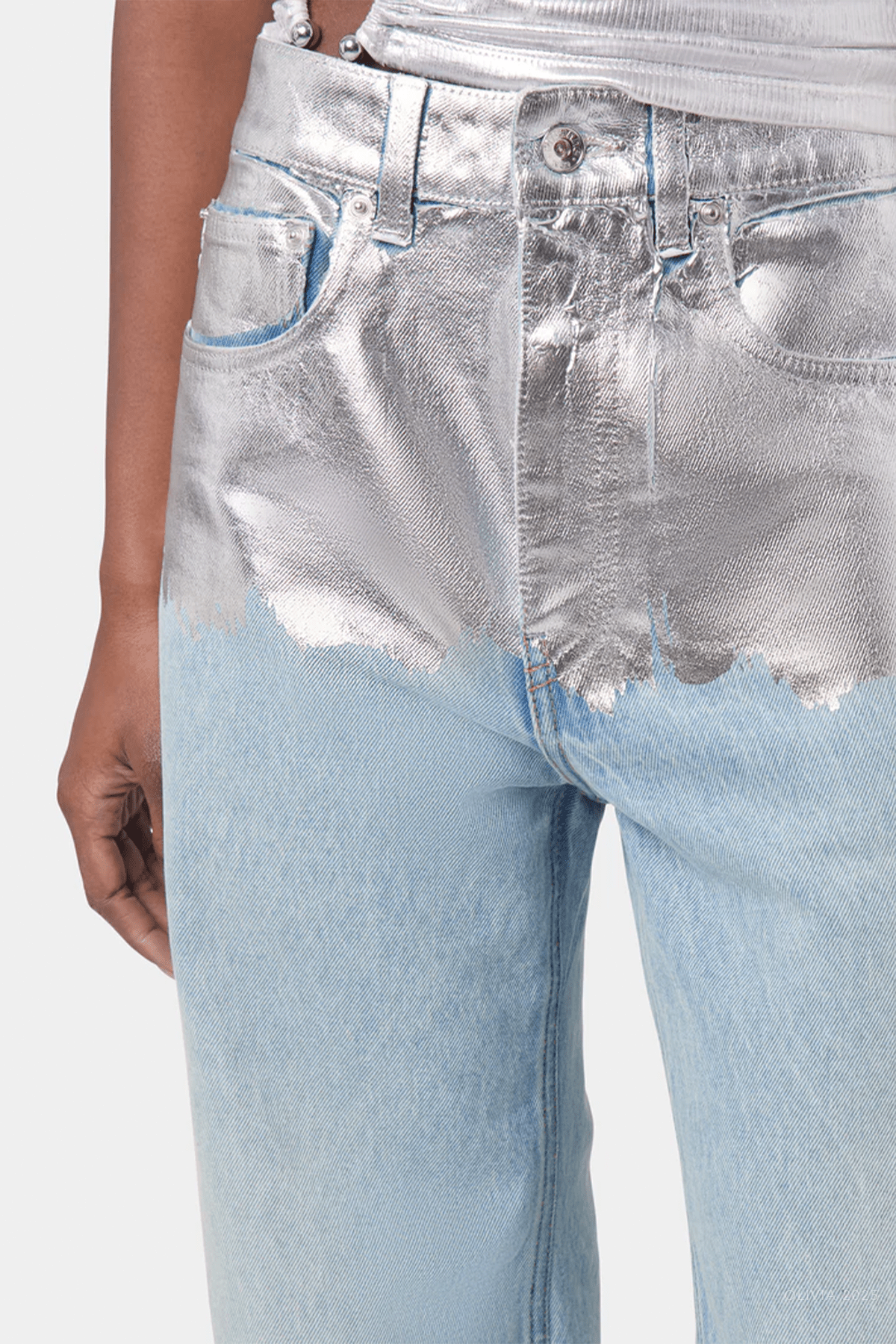 Metallic Baggy Trouser Denim in Light Denim Blue - shop - olivia.com