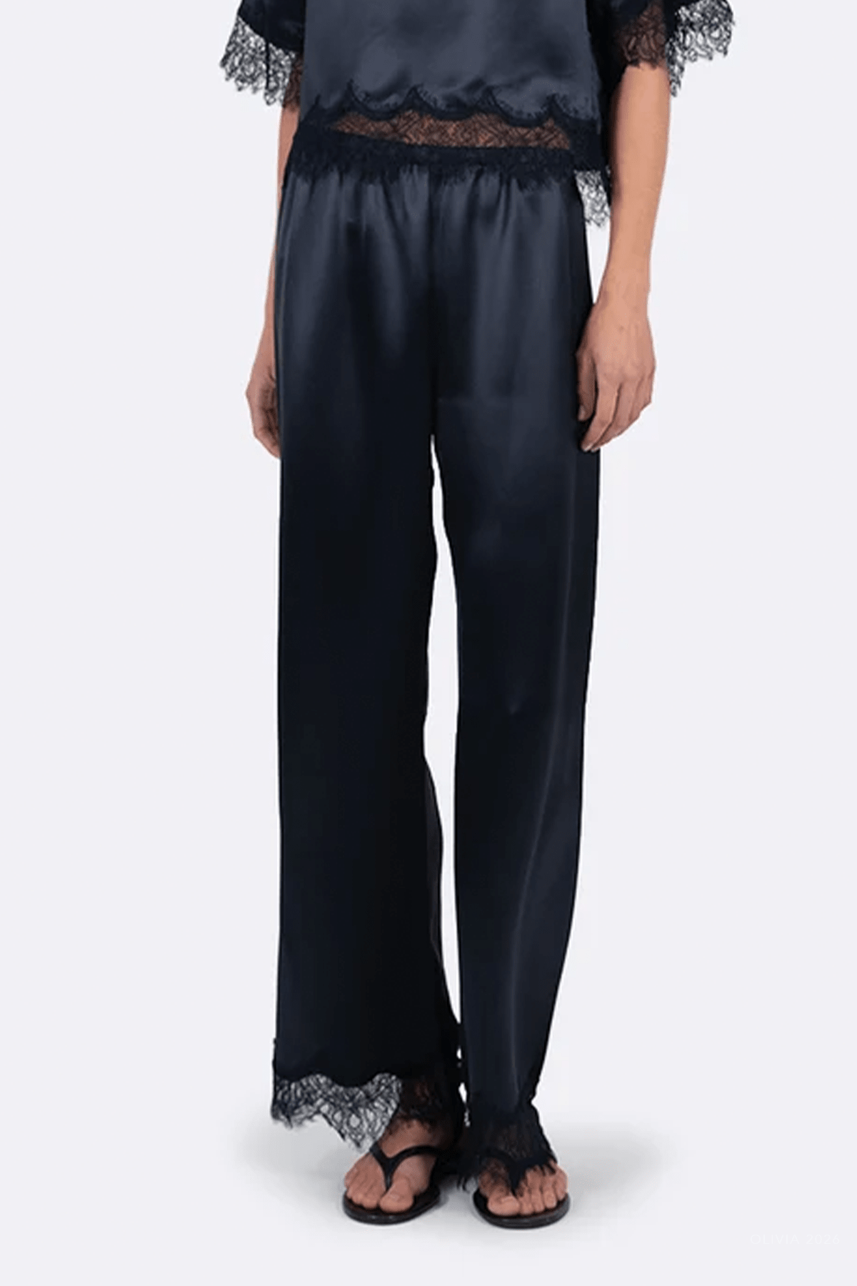 Midnight Satin Pants in Navy - shop-olivia.com