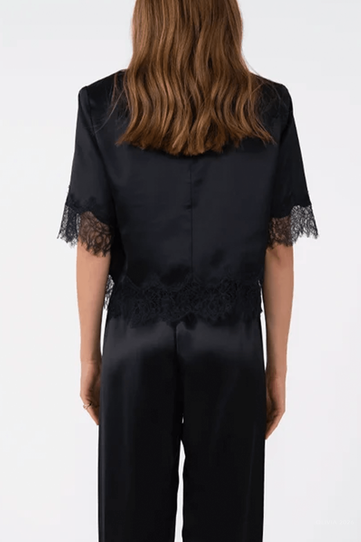 Midnight Satin Top in Navy - shop-olivia.com