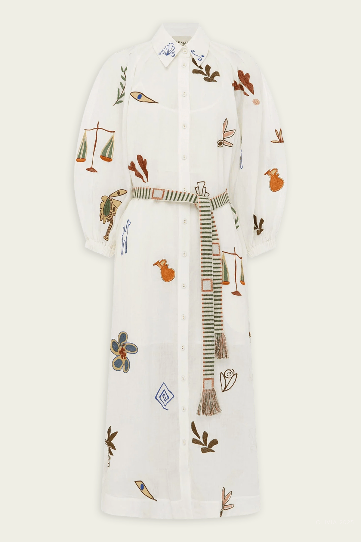 Mina Embroidered Shirtdress in Cream - shop - olivia.com