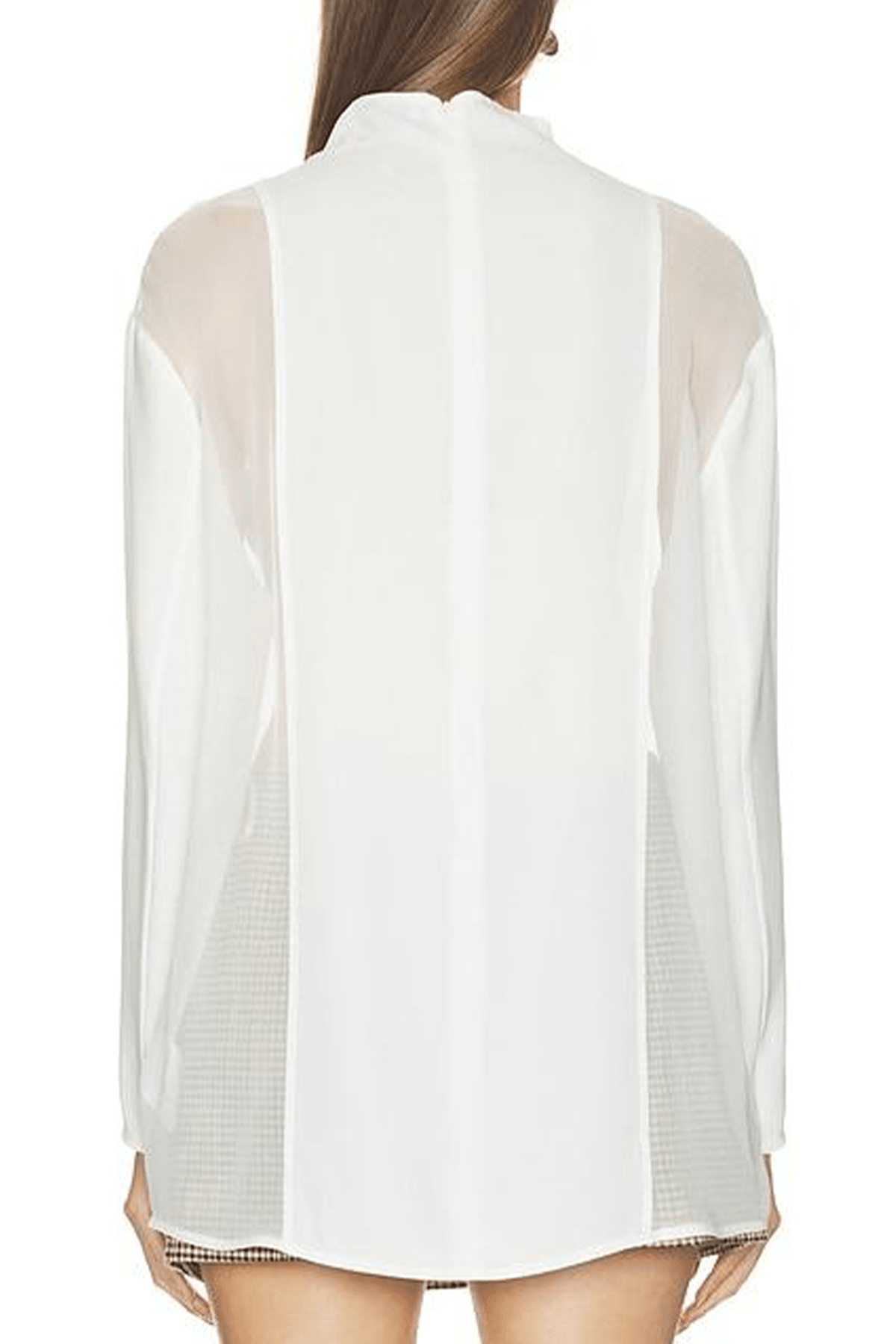 Mockneck Silk Shirt in White - shop-olivia.com