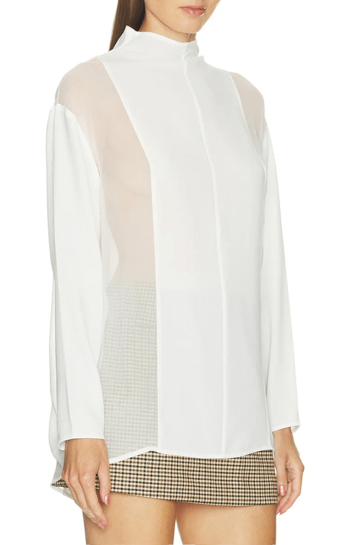Mockneck Silk Shirt in White - shop-olivia.com