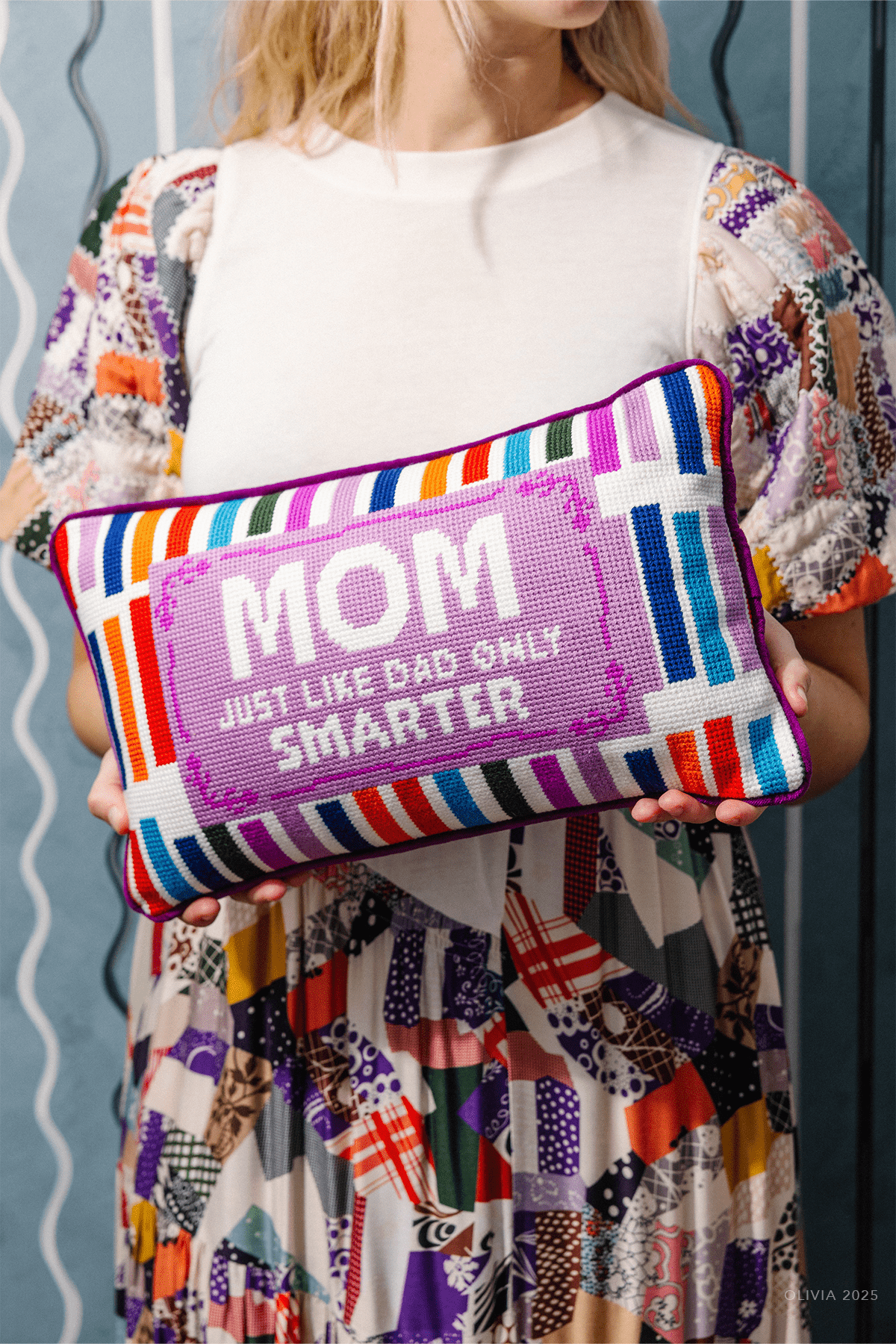 Mom Rules Needlepoint Pillow - shop - olivia.com