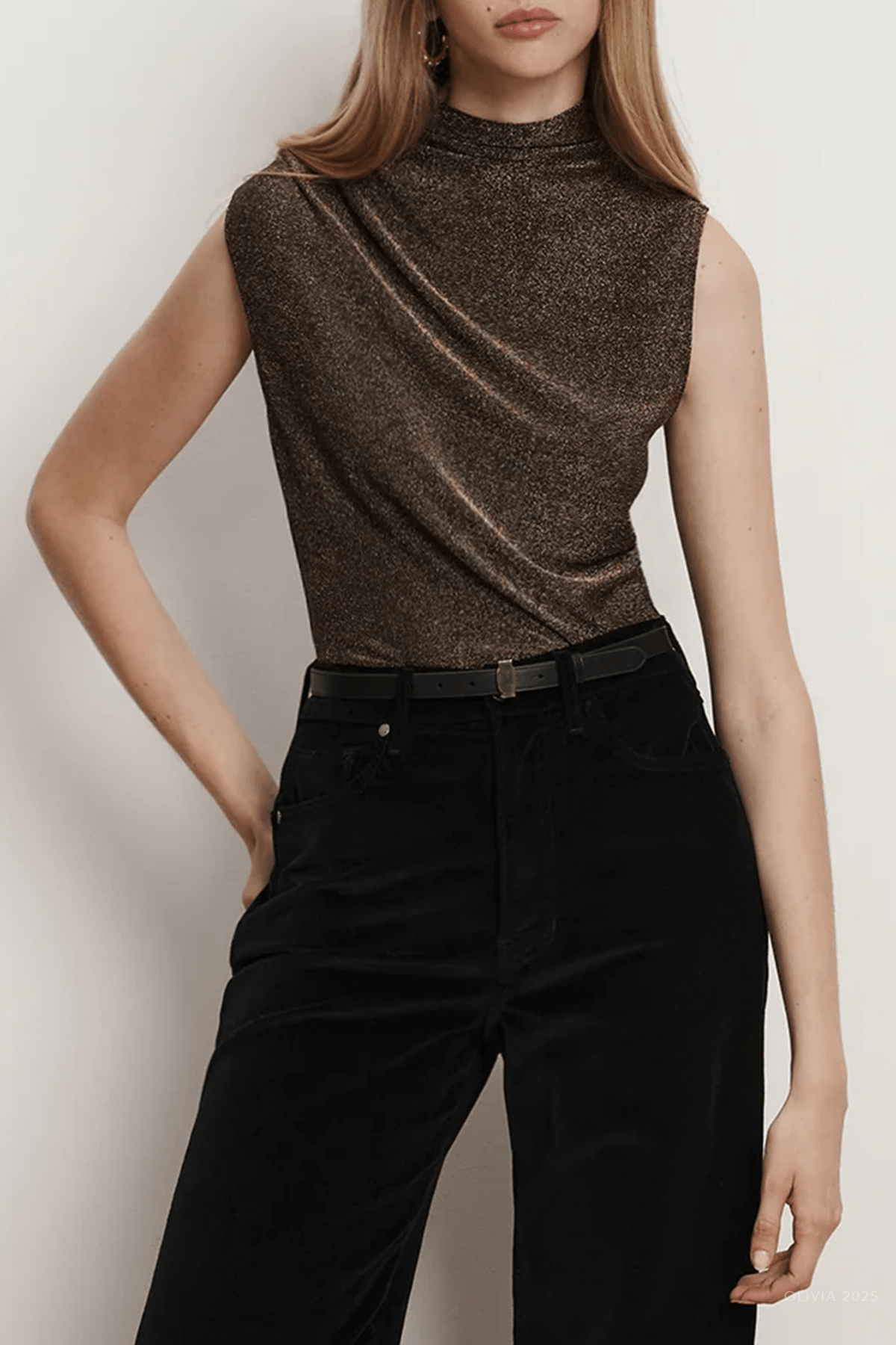 Mylie Mock - Neck Tank Top in Gold - shop - olivia.com