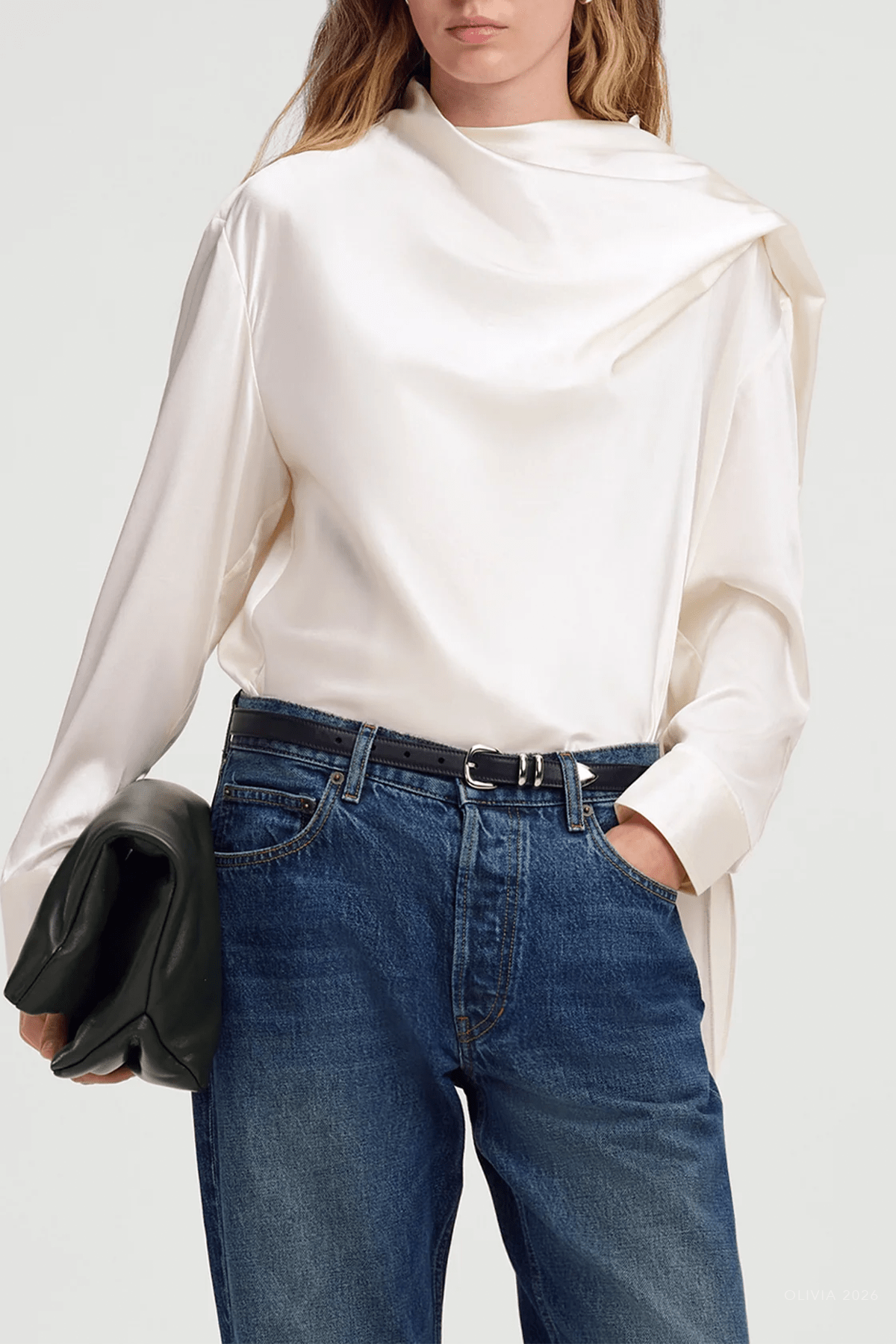 Nadine Silk Draped Top in Off-White - shop-olivia.com