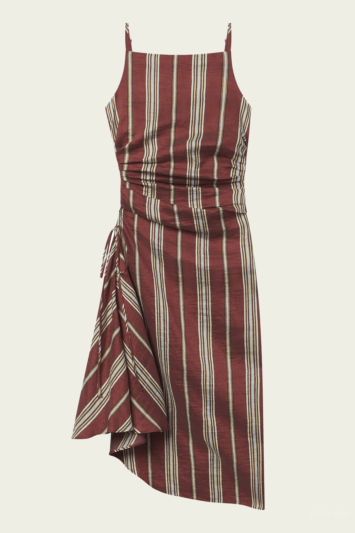 Naomi Striped Linen Midi Dress in Brunette Multi - shop-olivia.com