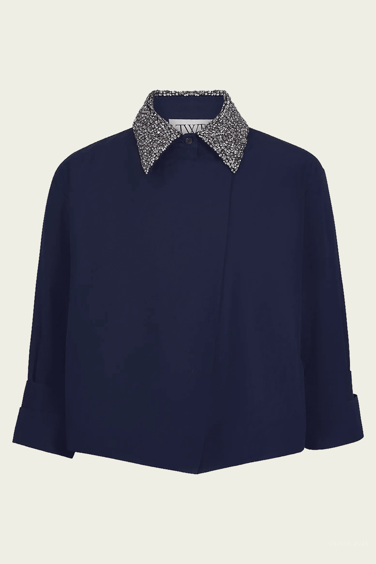 New Chapter Shirt with Crystal Collar in Midnight - shop-olivia.com
