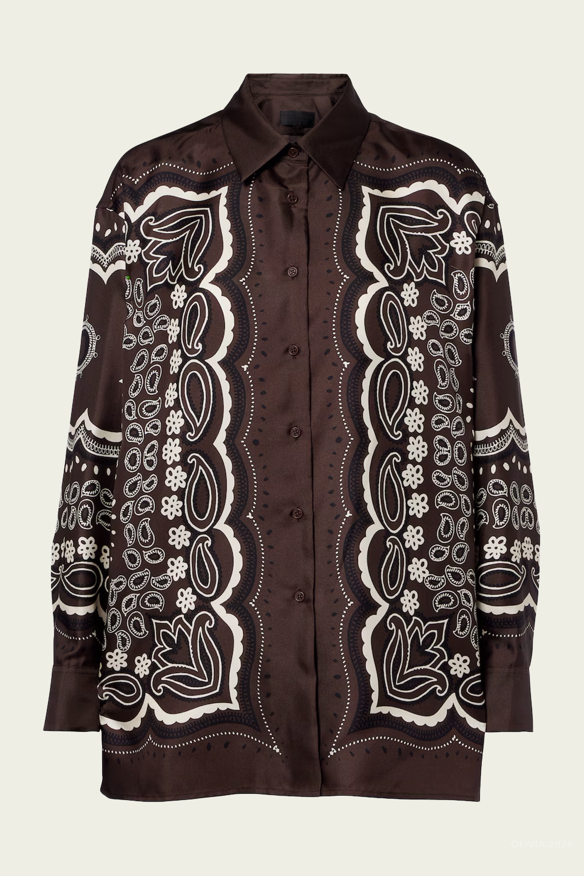 Alfie Silk Shirt in Brown Ivory Bandana Print