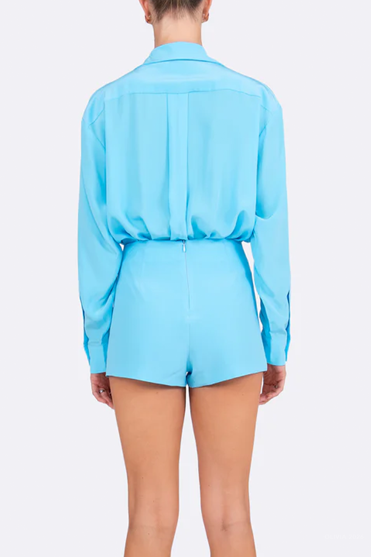 Valen Silk Bodysuit in Aqua