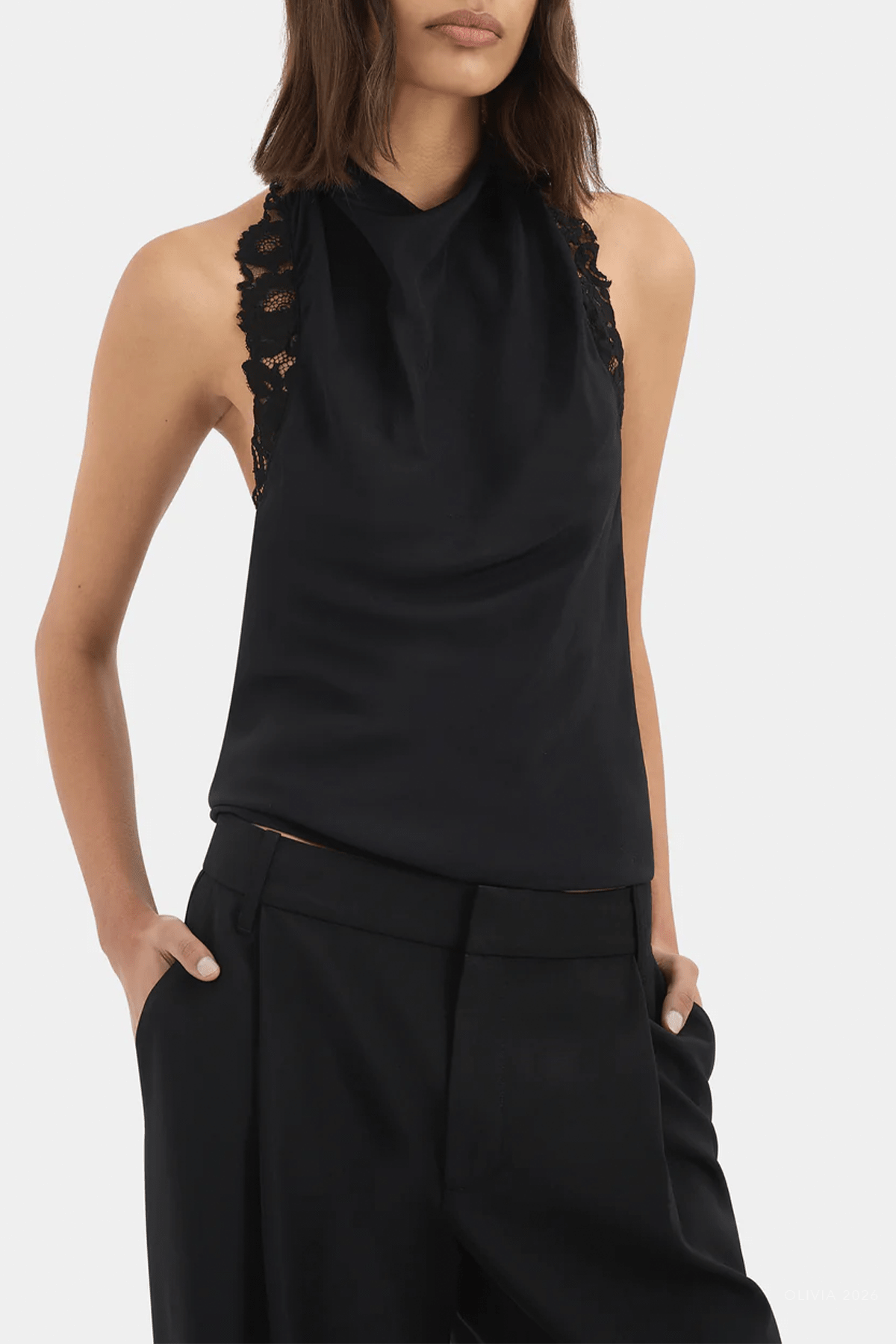 Noria Halter Tie Top in Black - shop-olivia.com
