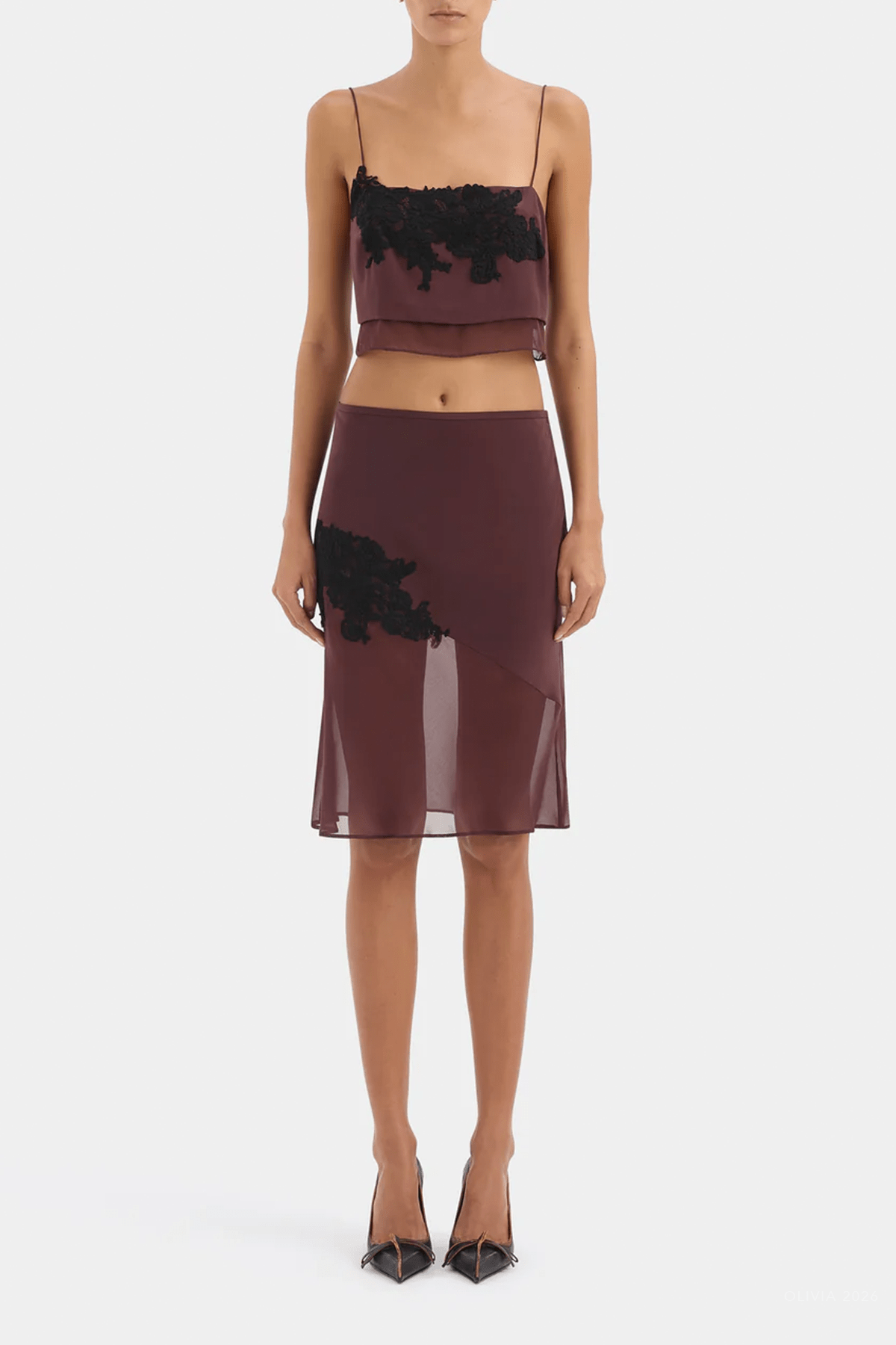 Noria Midi Skirt in Dark Plum - shop-olivia.com