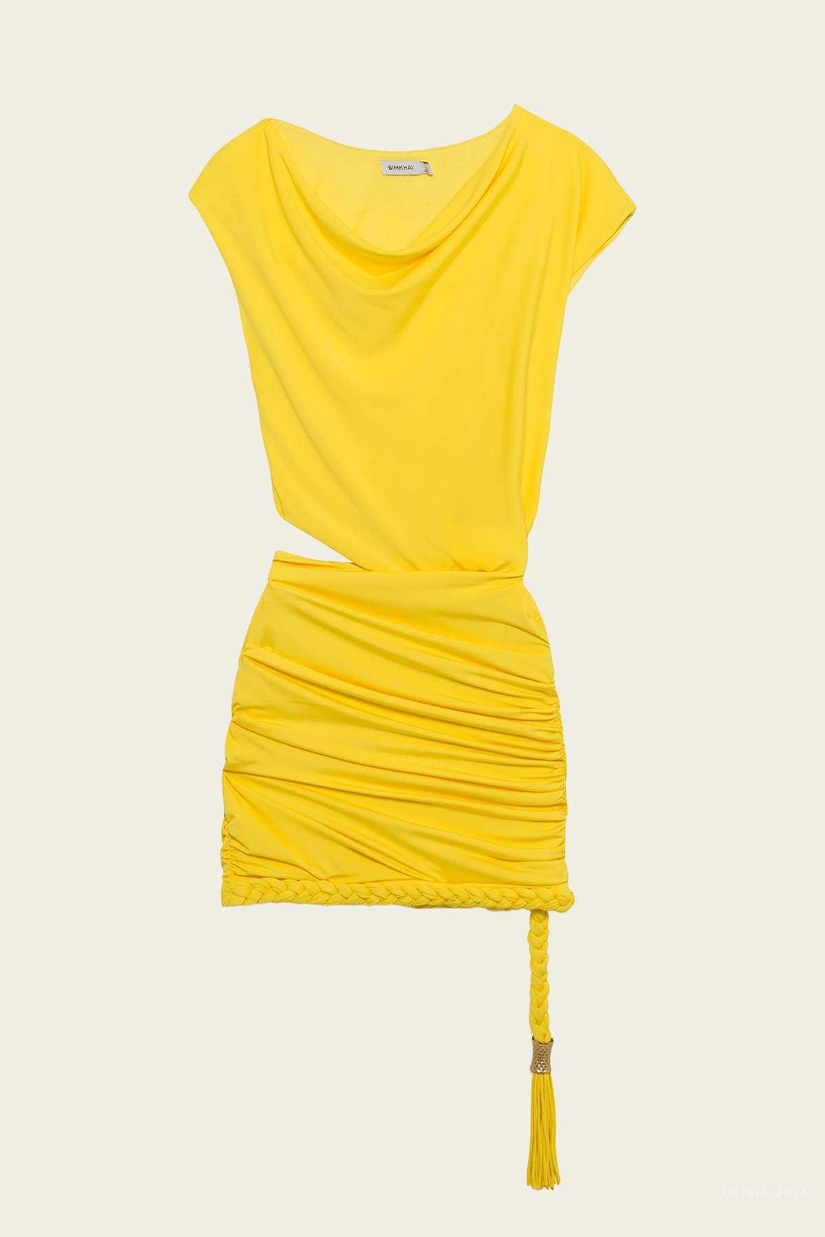 Nyla Draped Jersey Mini Dress in Solar - shop - olivia.com