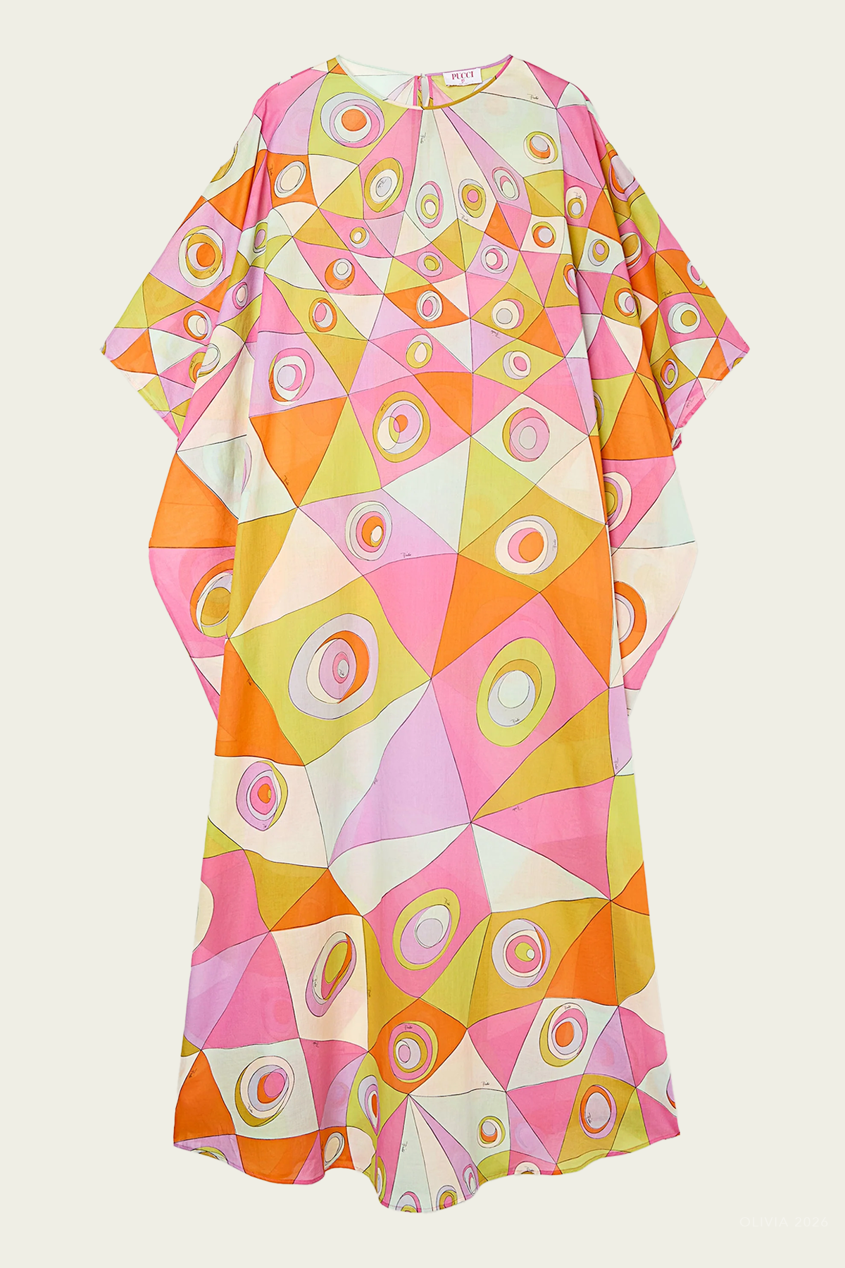 Occhi-Print Cotton Long Kaftan in Multicolor - shop-olivia.com