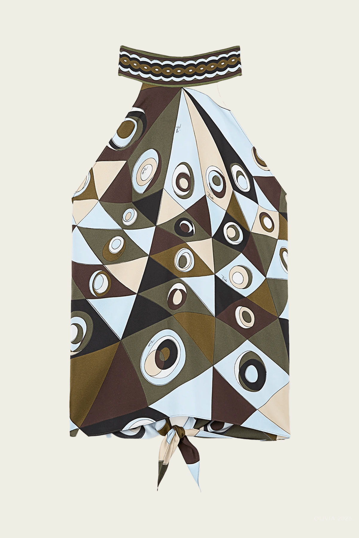 Occhi - Print Sleeveless Silk Top in Khaki Blue - shop - olivia.com