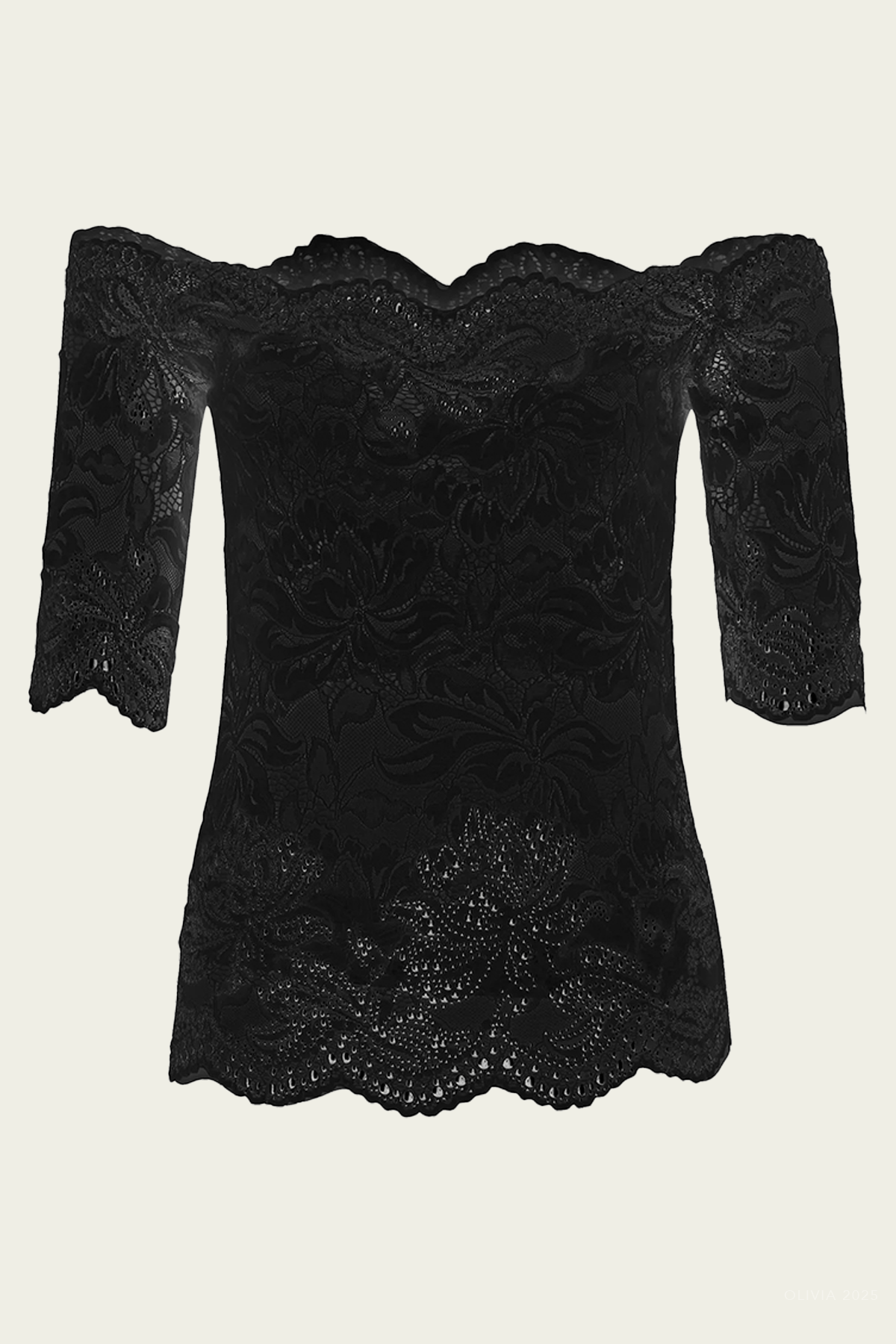 Off - Shoulder Lace Top in Black - shop - olivia.com