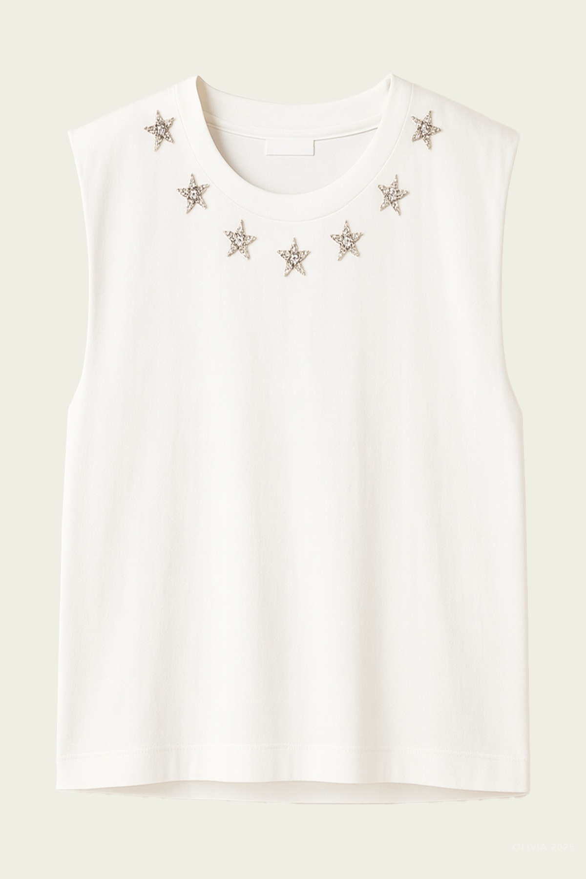 Off - White Sparkling Embroidered Padded Shoulder T-Shirt - shop - olivia.com