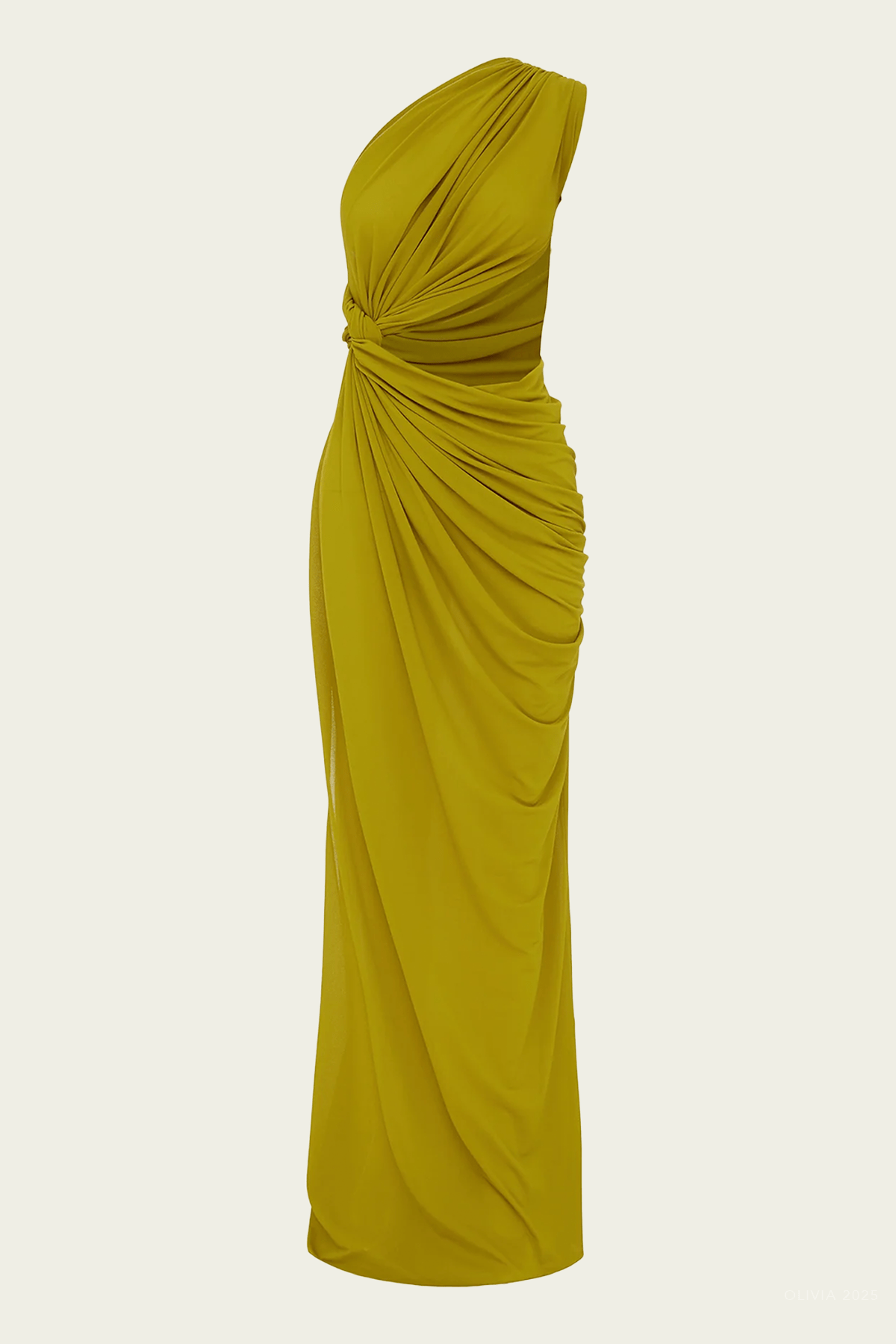 One - Shoulder Draped Gown Crepe Jersey in Chartreuse - shop - olivia.com