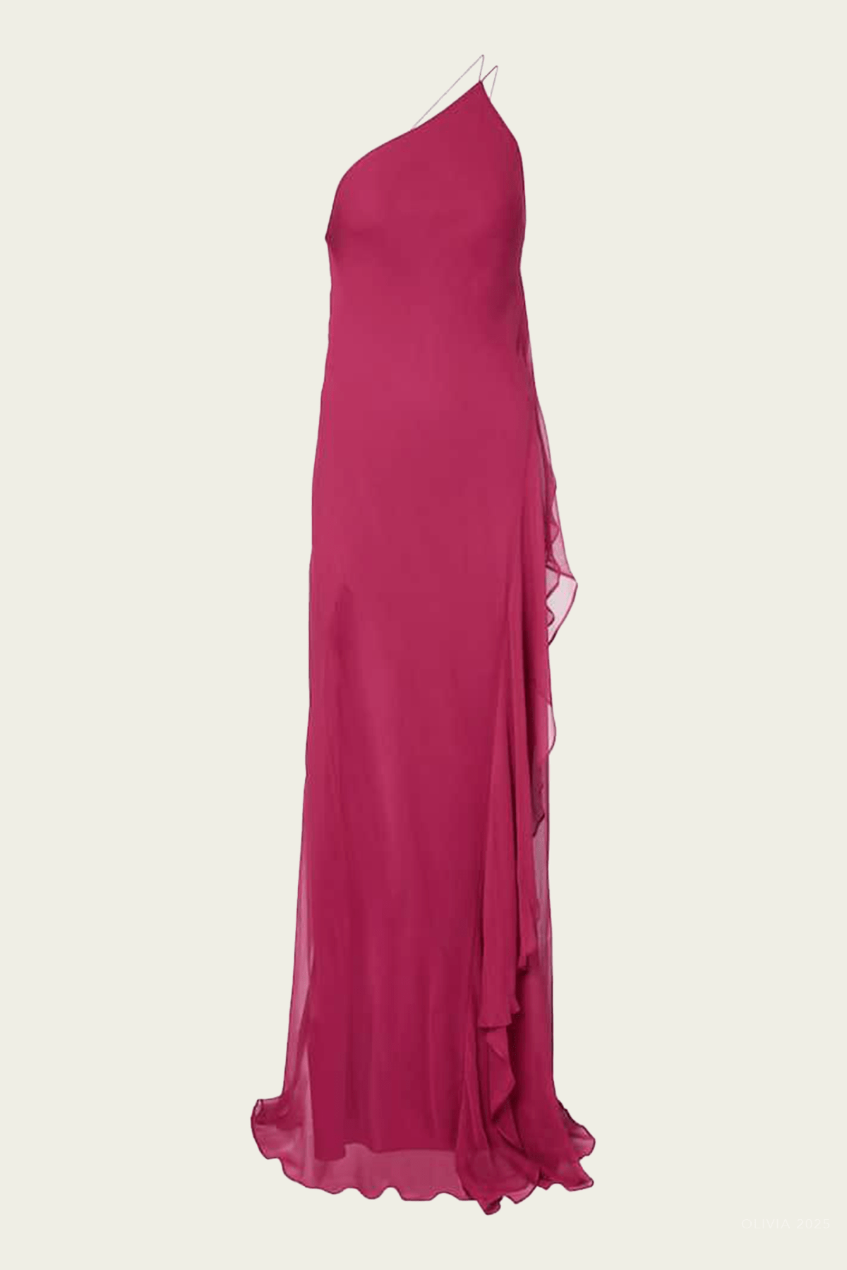 One Shoulder Ruffle Gown in Sakura